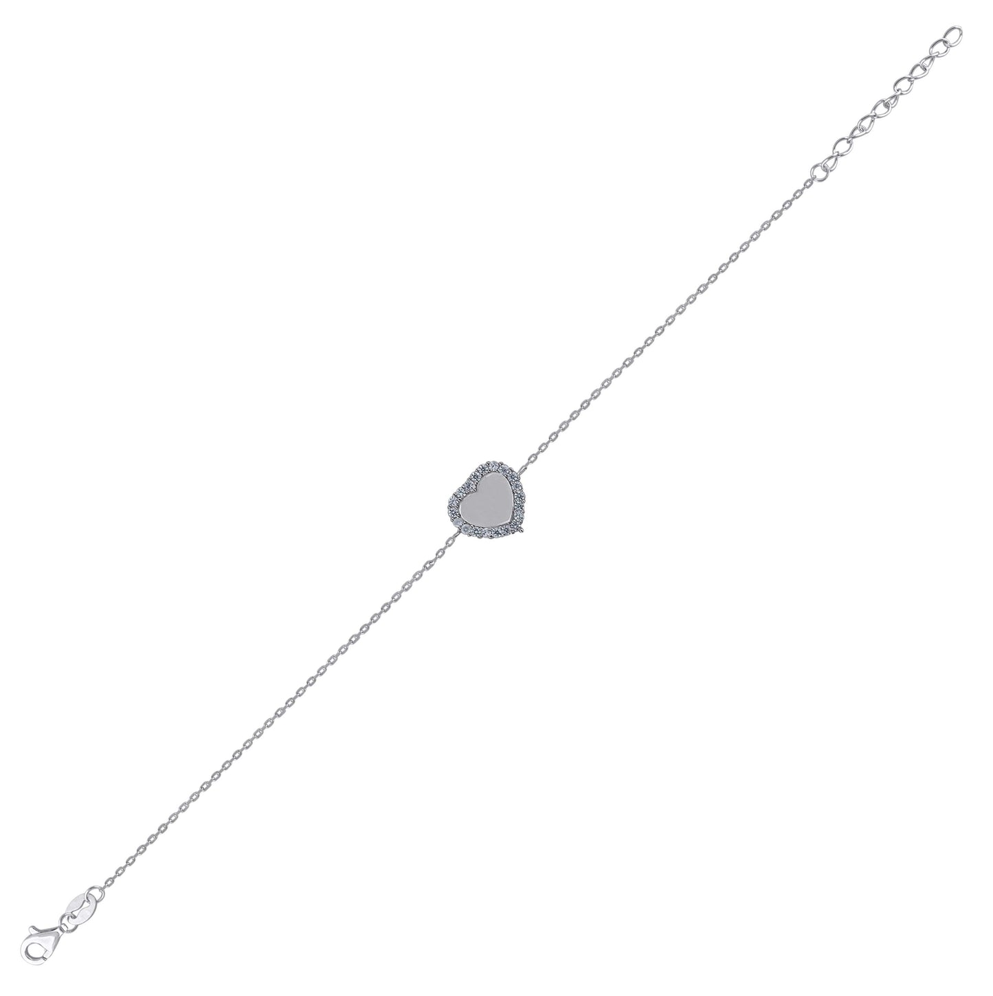 Sterling Silver Womens Cubic Zirconia Rolo Link Heart Bracelet