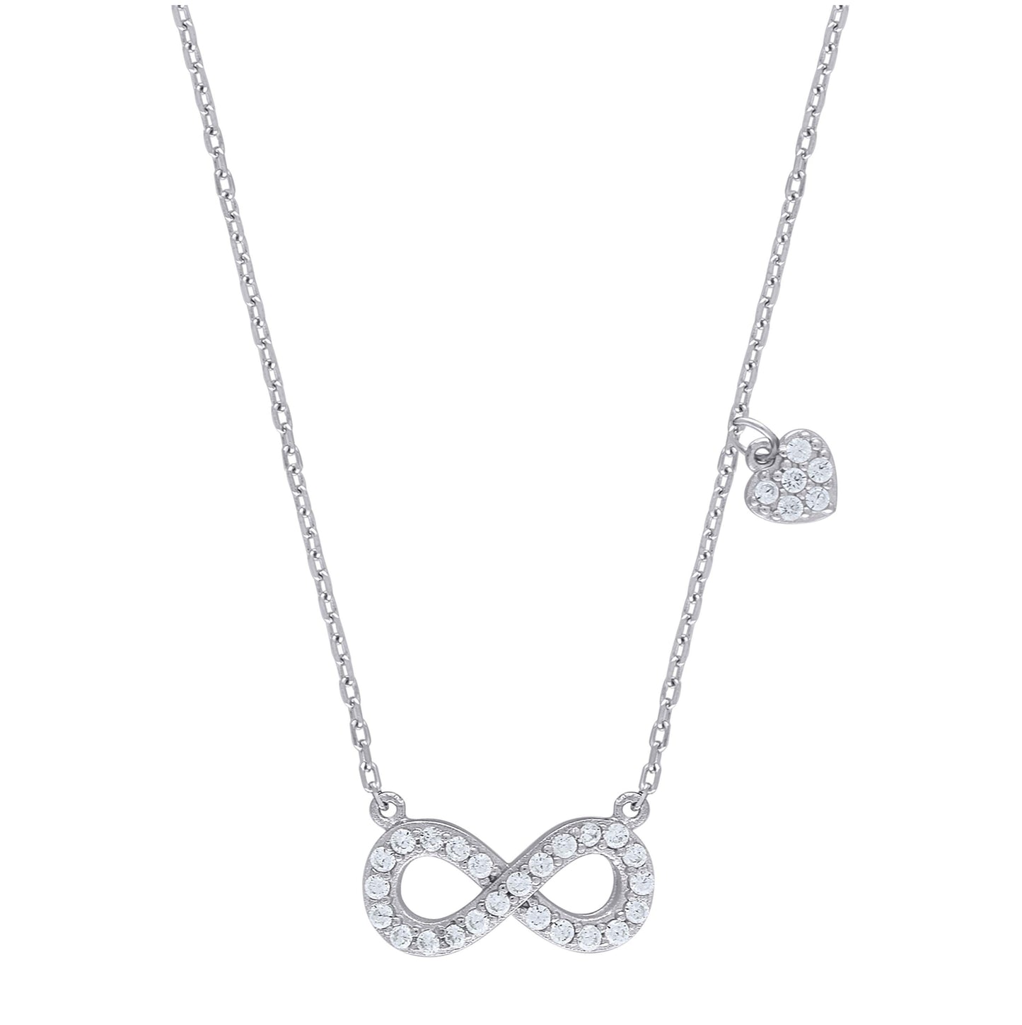 Sterling Silver Women Cubic Zirconia Rolo Link Infinity Necklace
