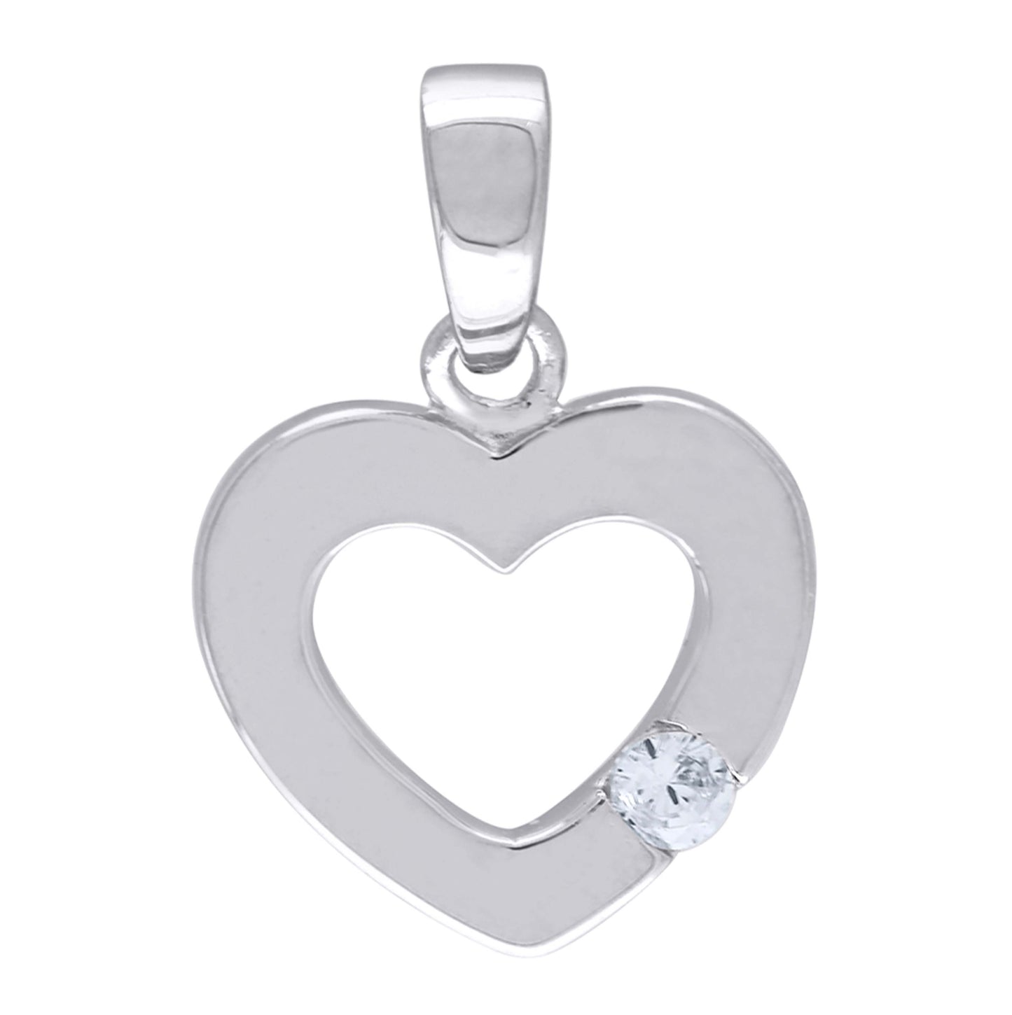 Sterling Silver Womens Cubic-Zirconia Heart Charm Pendant