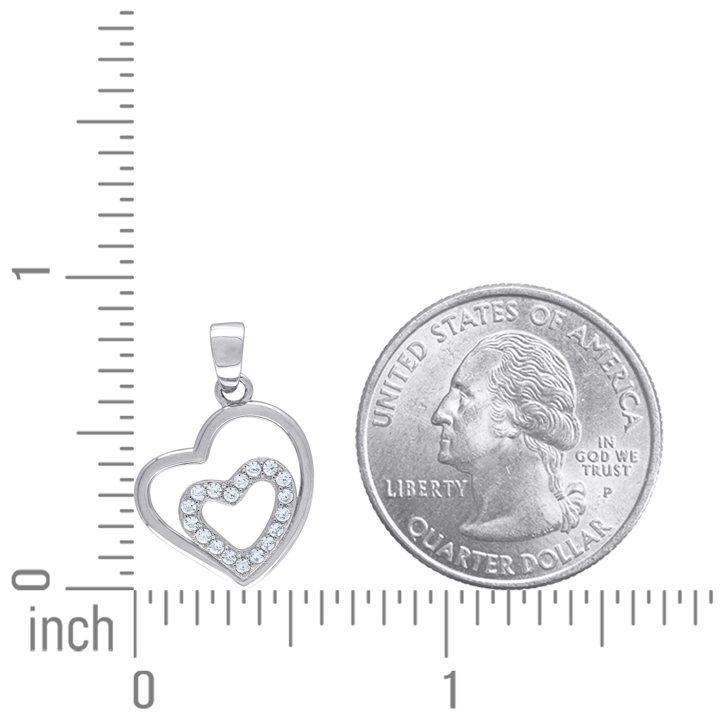 Sterling Silver Womens Cubic-Zirconia Heart Charm Pendant