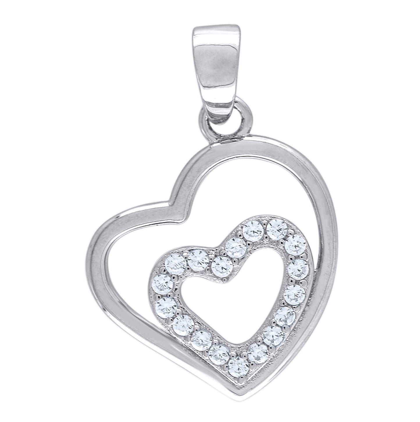 Sterling Silver Womens Cubic-Zirconia Heart Charm Pendant