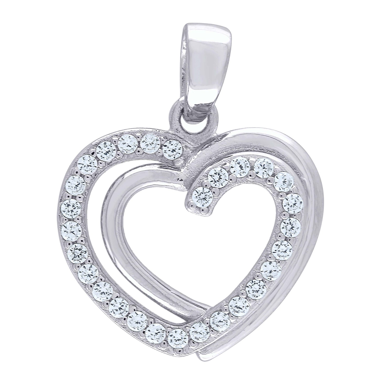 Sterling Silver Womens Cubic-Zirconia Intertwined Heart Charm Pendant