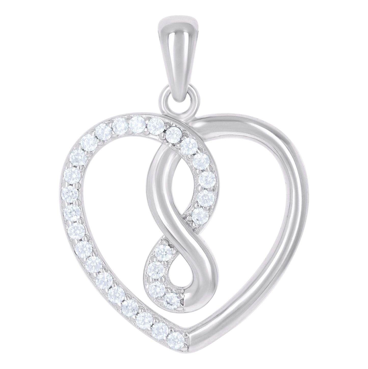 Sterling Silver Womens Cubic-Zirconia Heart Charm Pendant