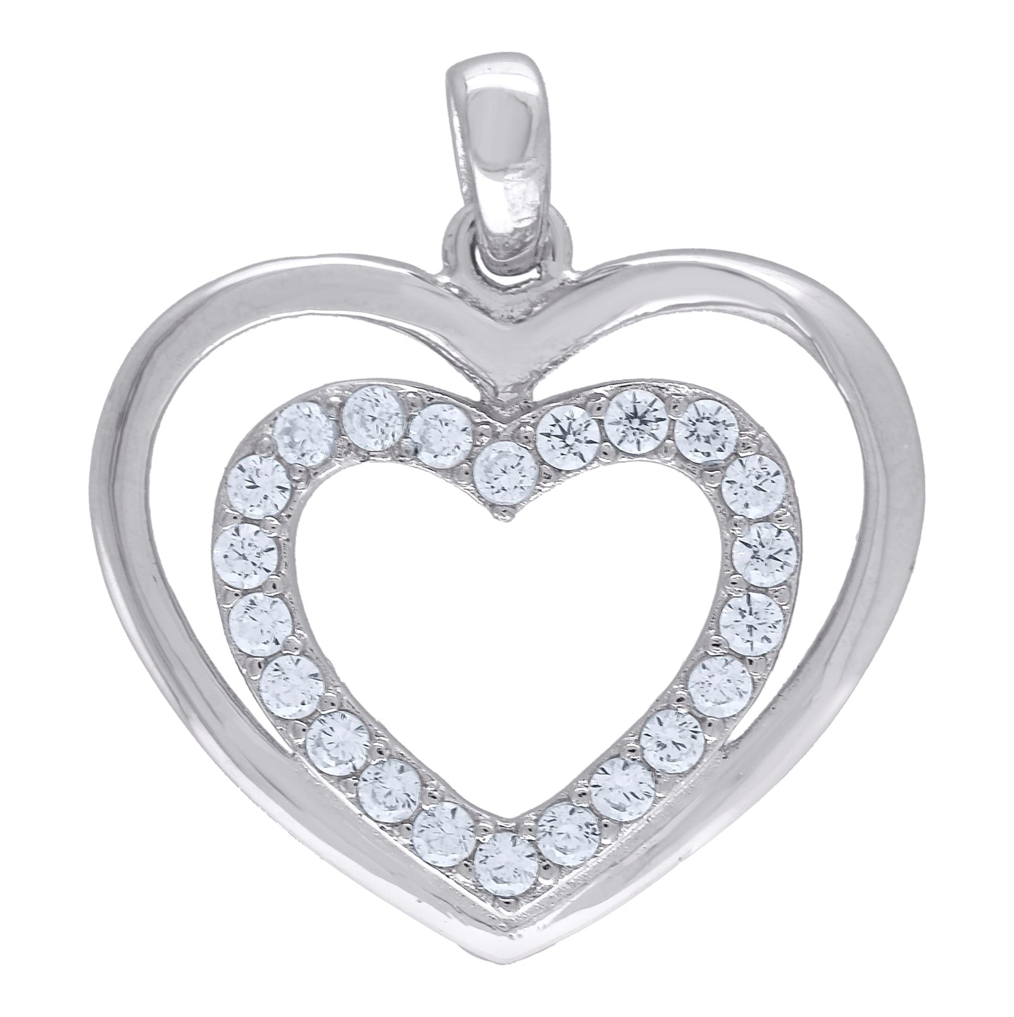 Sterling Silver Womens Cubic-Zirconia Heart Charm Pendant