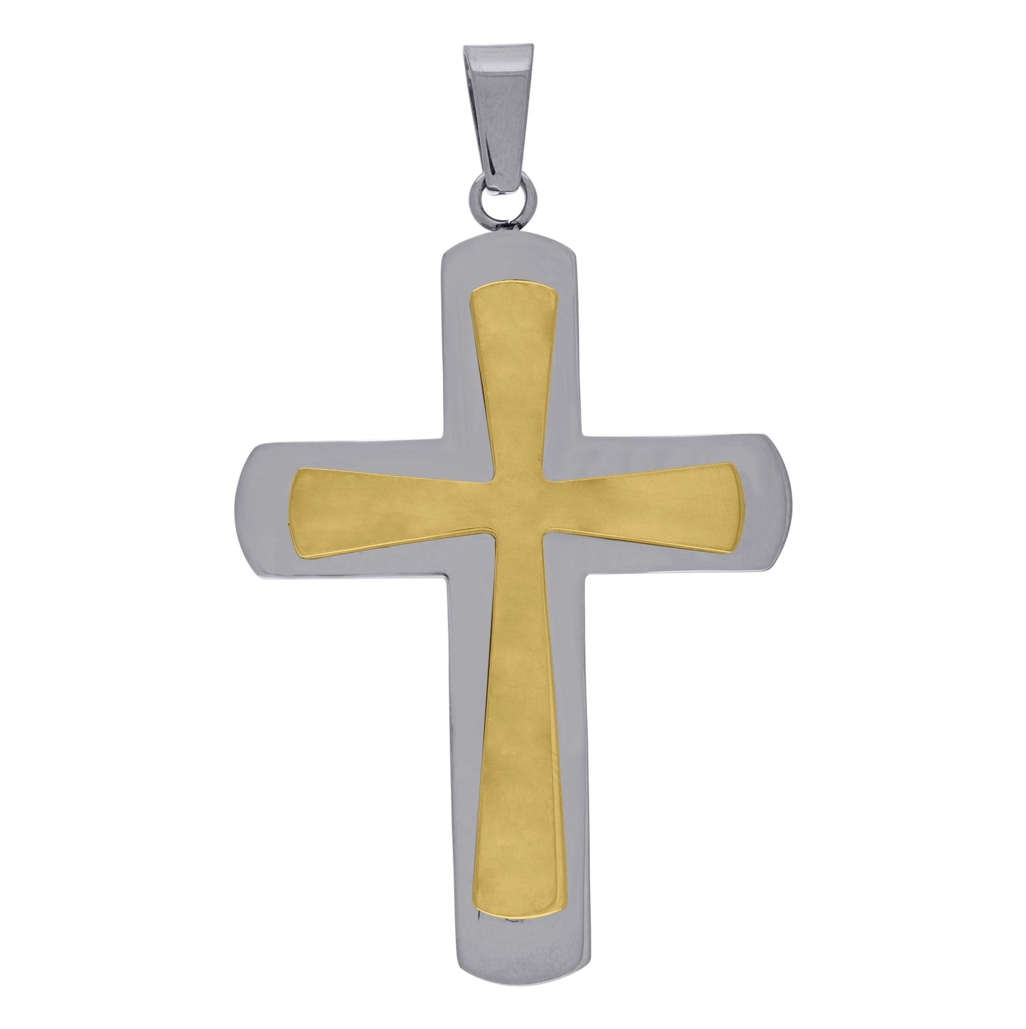 Stainless Steel Mens Two Layer Cross Religious Charm Pendant