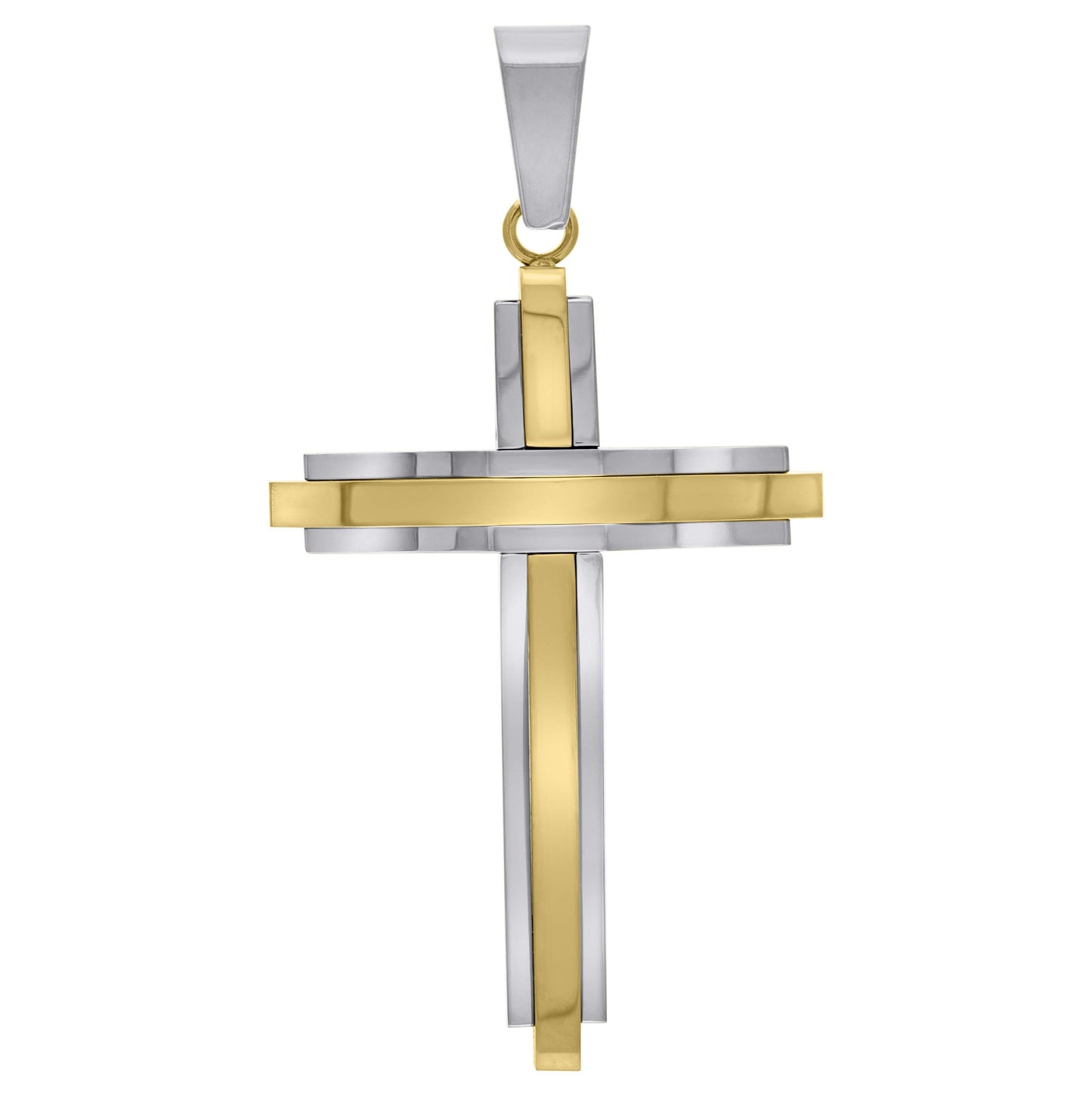 Stainless Steel Mens Two Layer Cross Religious Charm Pendant