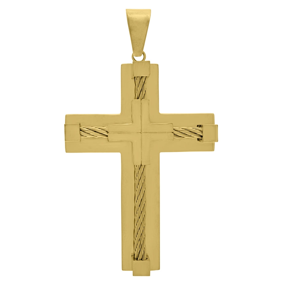Stainless Steel Mens Cable Rope Inlay Cross Religious Charm Pendant