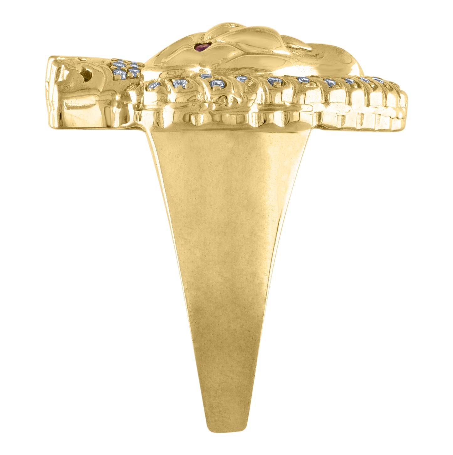 10K Yellow Gold Mens Round And Marquise Purple Cubic-Zirconia Roaring Lion Face Crown Ring