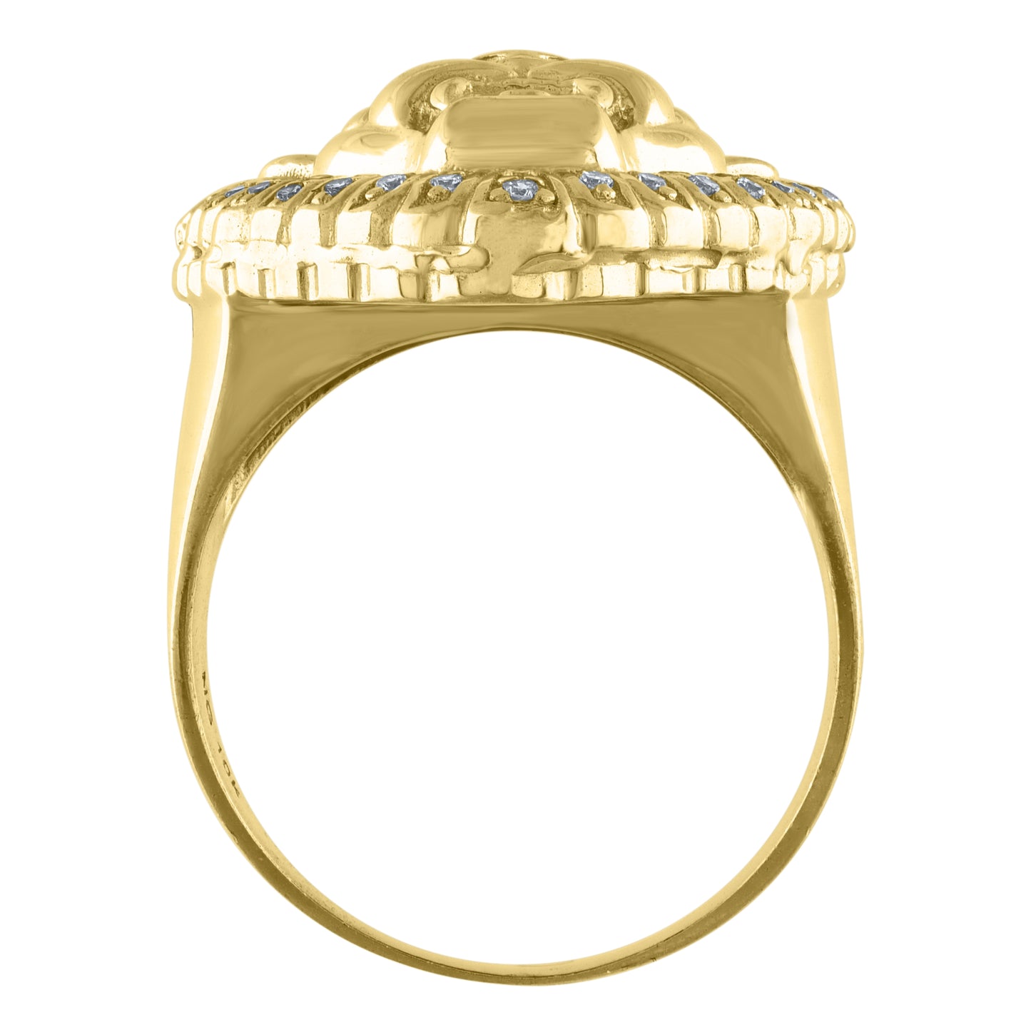 10K Yellow Gold Mens Round And Marquise Purple Cubic-Zirconia Roaring Lion Face Crown Ring