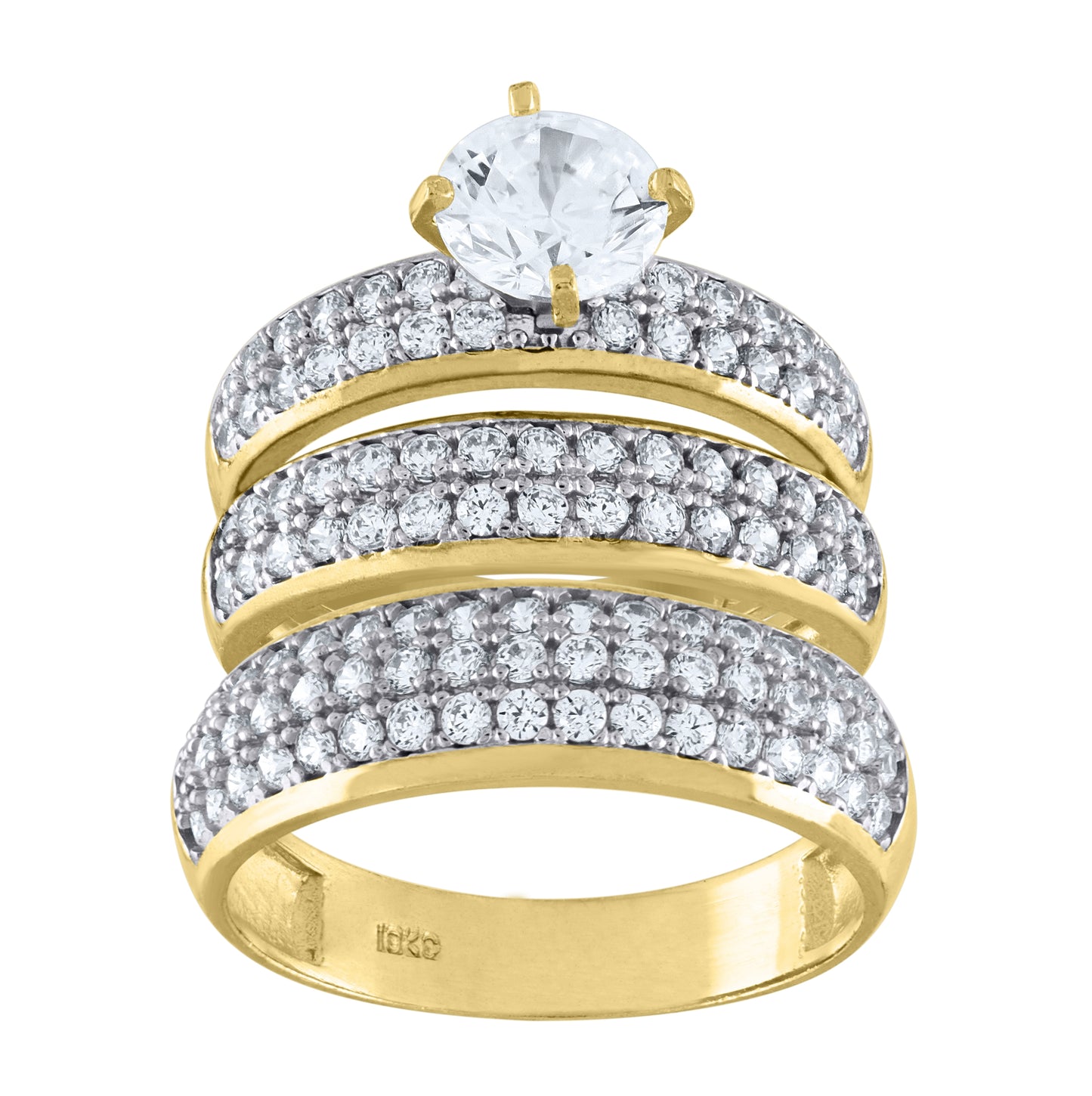 10K Two-Tone Gold Womens Cubic Zirconia Trio Ring Set
