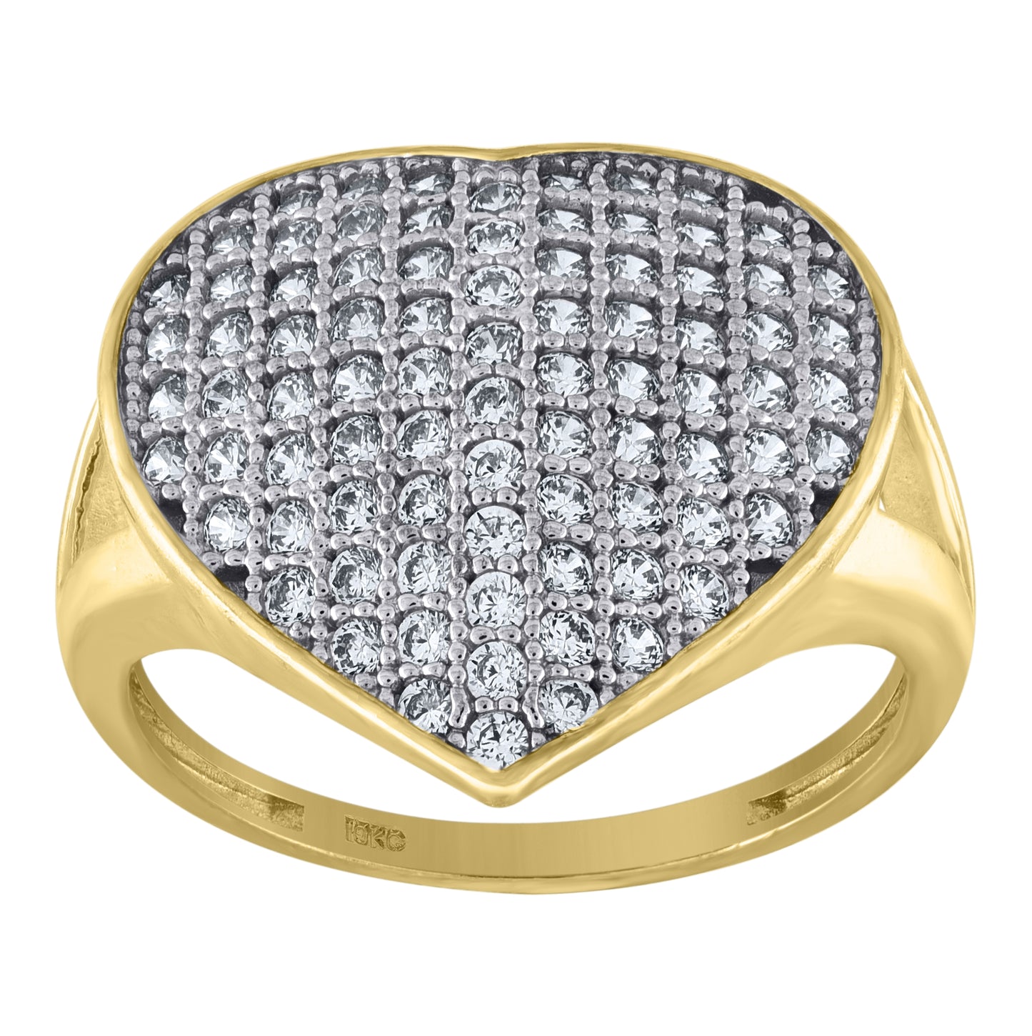 10K Two-Tone Gold Womens Cubic Zirconia Heart Engagement Ring