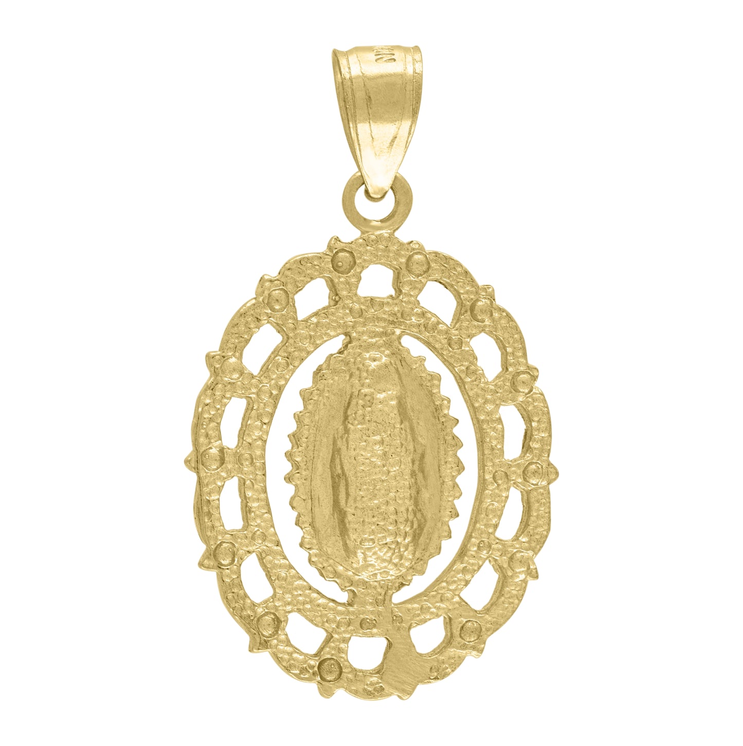 10K Yellow Gold Mens Diamond-Cut Lady Of Guadalupe Religious Oval Charm Pendant