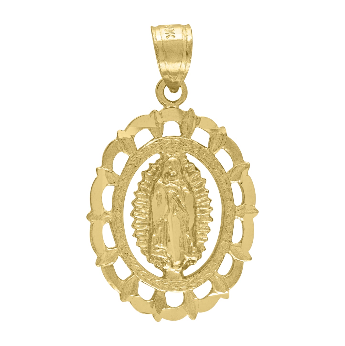10K Yellow Gold Mens Diamond-Cut Lady Of Guadalupe Religious Oval Charm Pendant