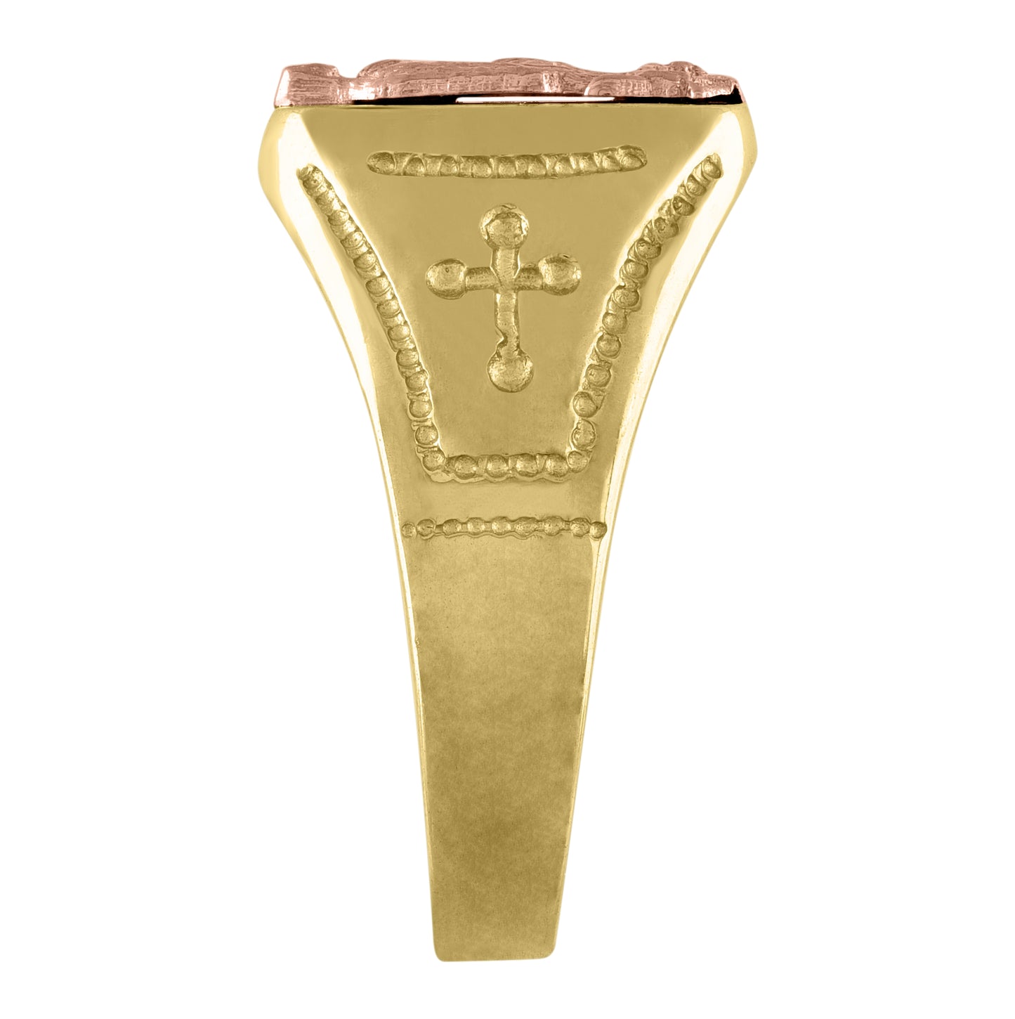 10K Two-Tone Gold Mens Textured Lady Of Guadalupe Religious Ring