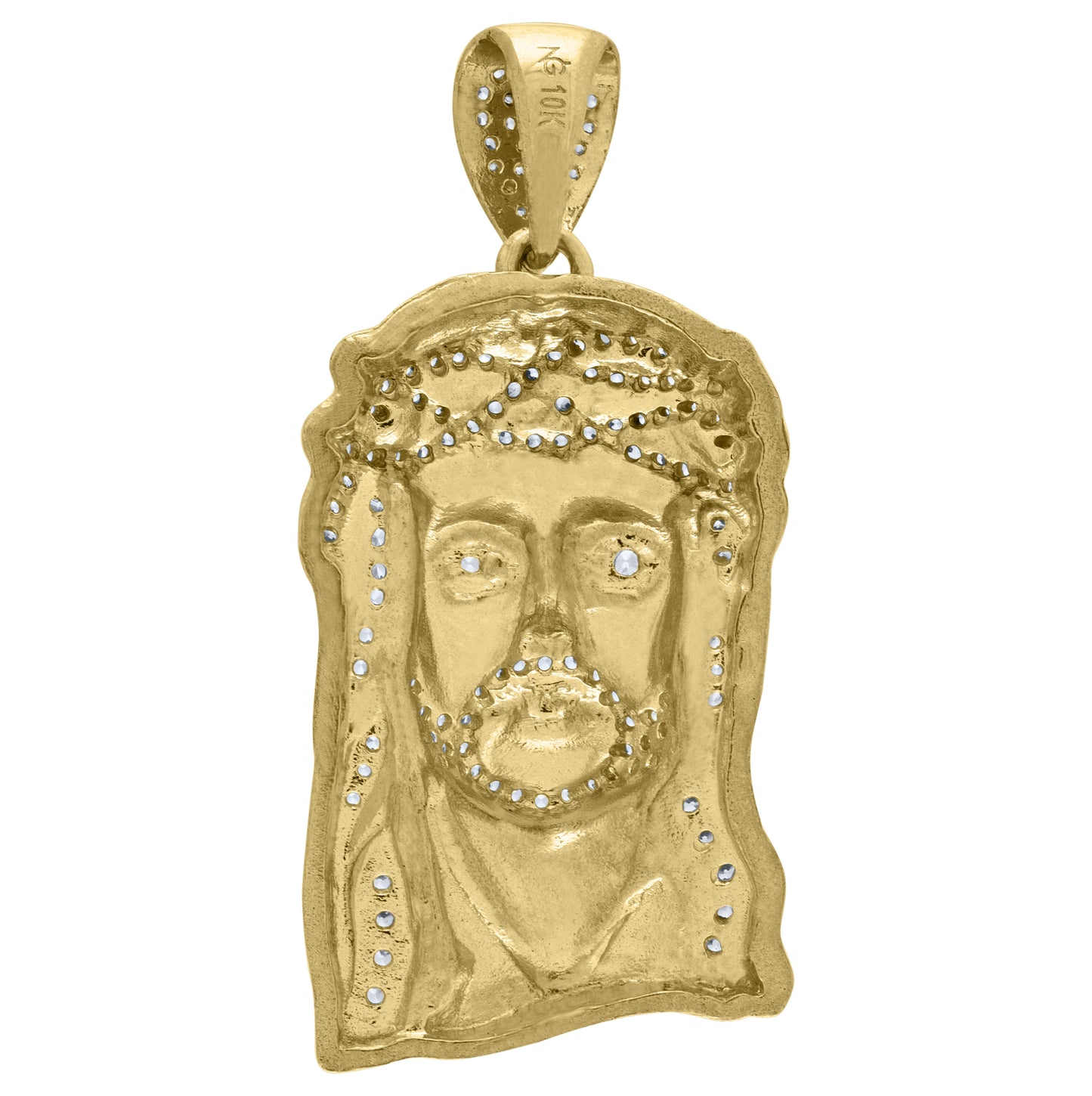 10K Yellow Gold Mens Cubic Zirconia Jesus Religious Charm Pendant