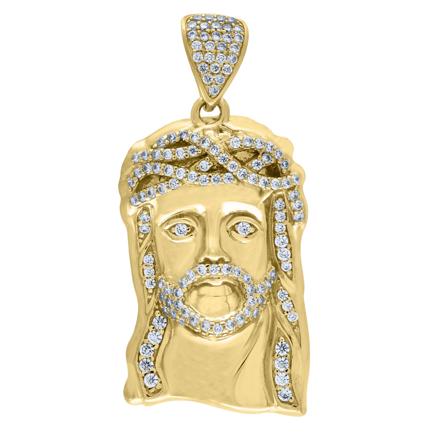 10K Yellow Gold Mens Cubic Zirconia Jesus Religious Charm Pendant