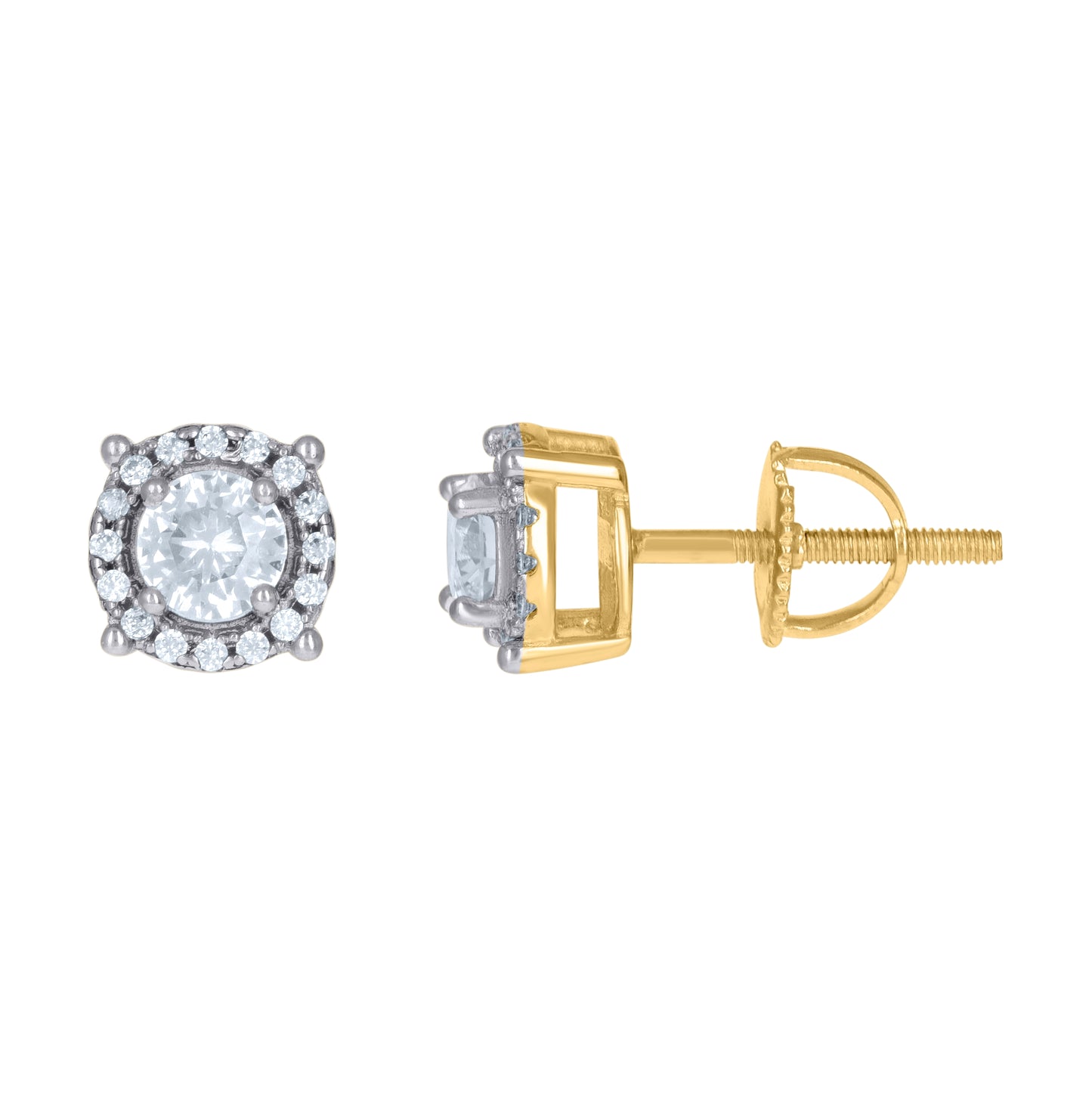 Sterling Silver Yellow-Tone Mens Cubic-Zirconia Fashion Stud Earring