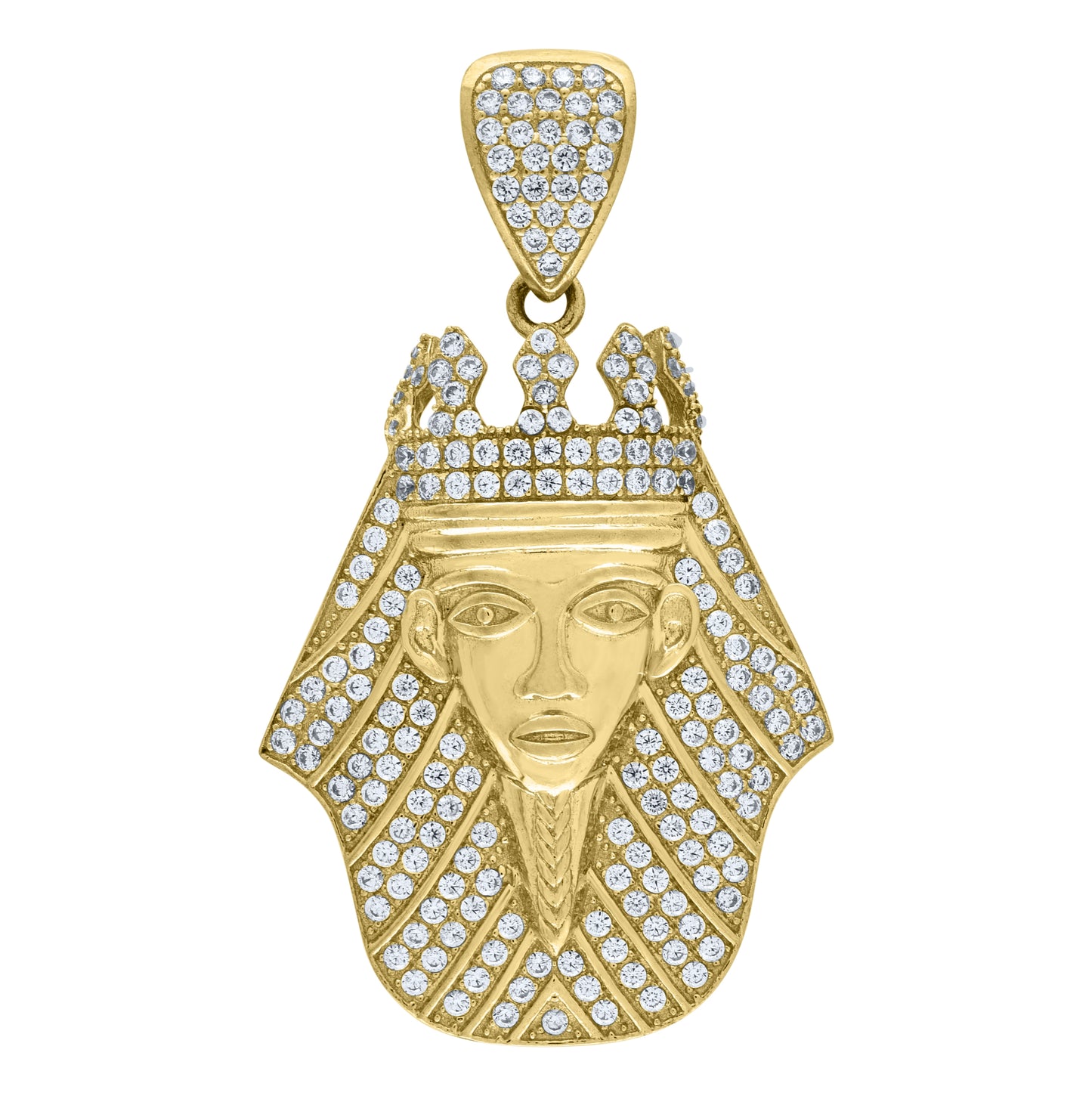 10K Yellow Gold Mens Cubic Zirconia Pharaoh Egyptian Charm Pendant