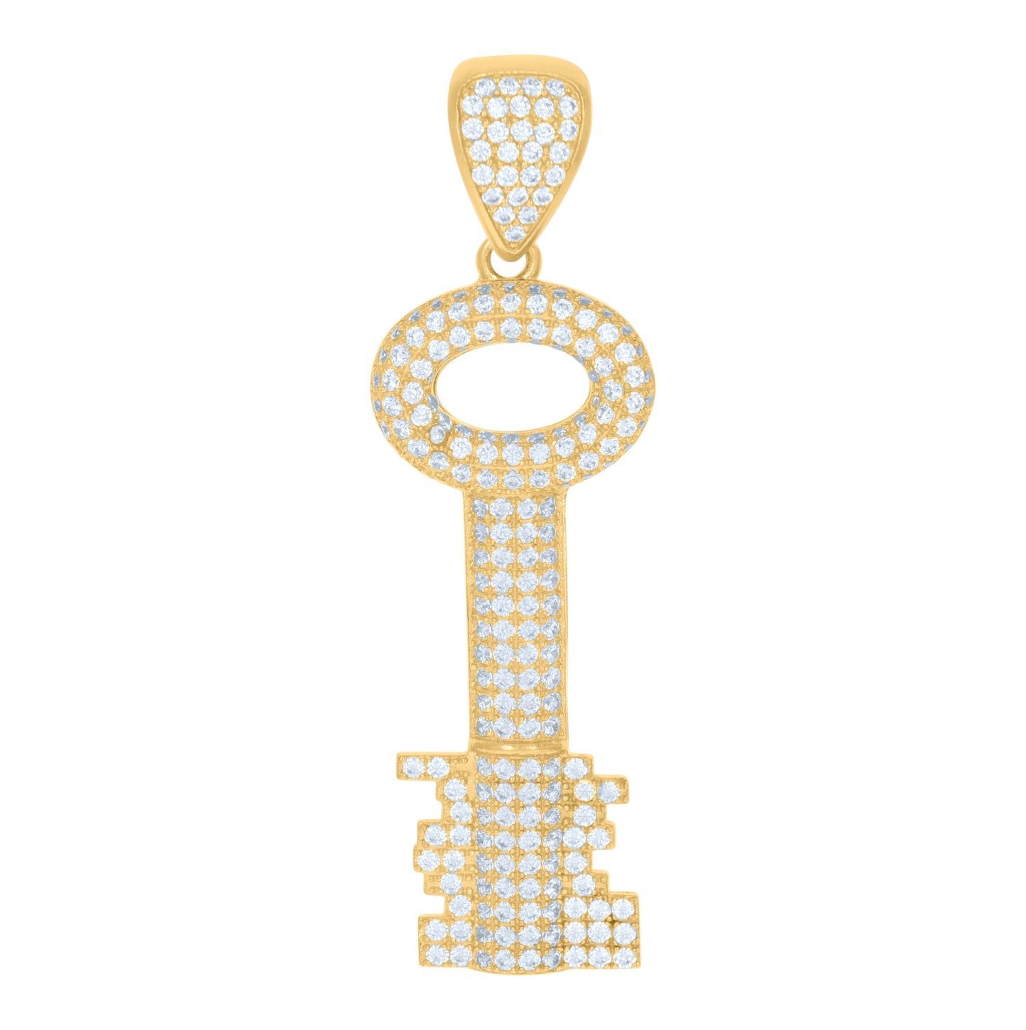10K Yellow Gold Mens Cubic Zirconia Key Lock & Key Charm Pendant