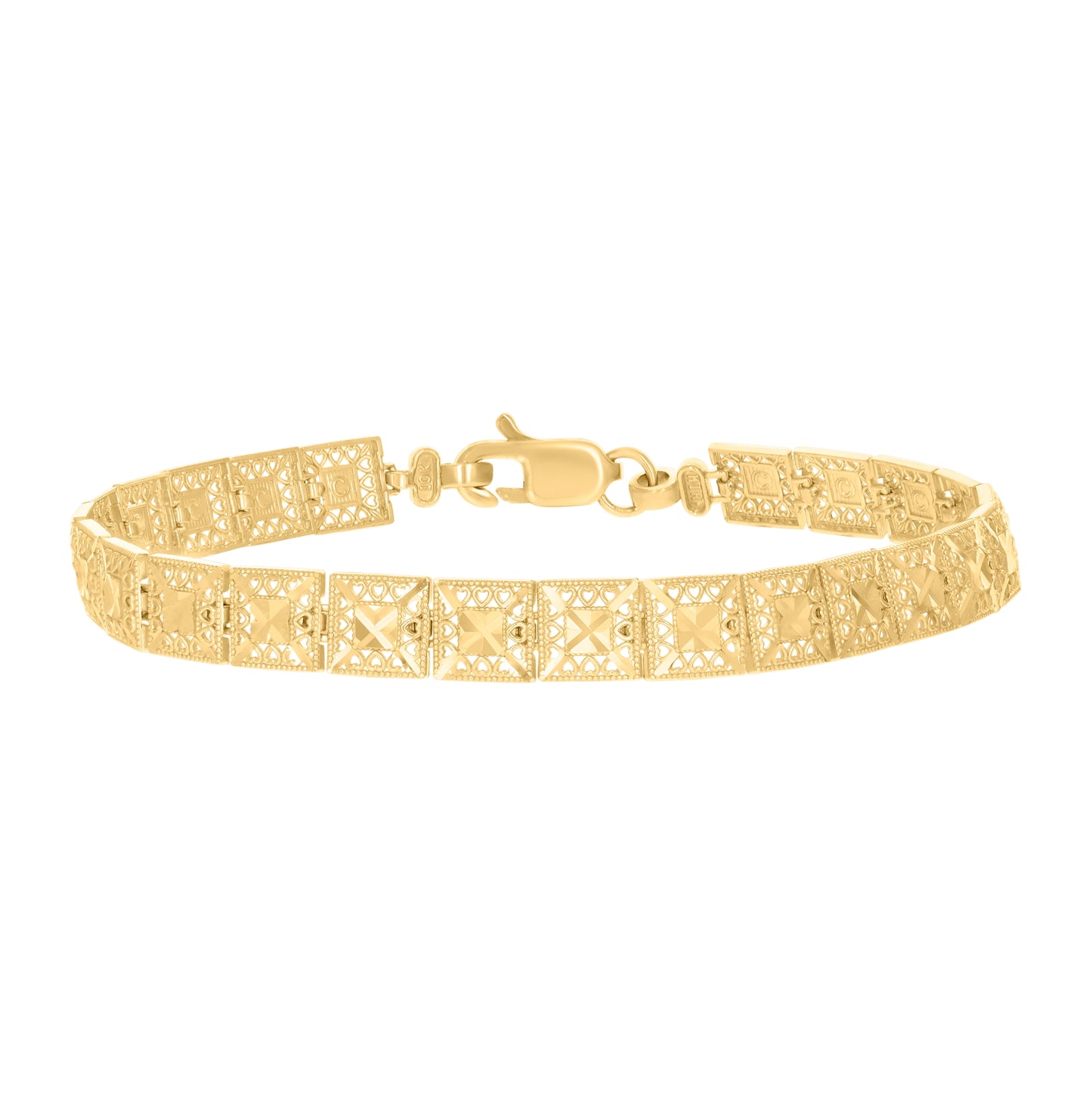 10K Yellow Gold Womens Square Link Bracelet