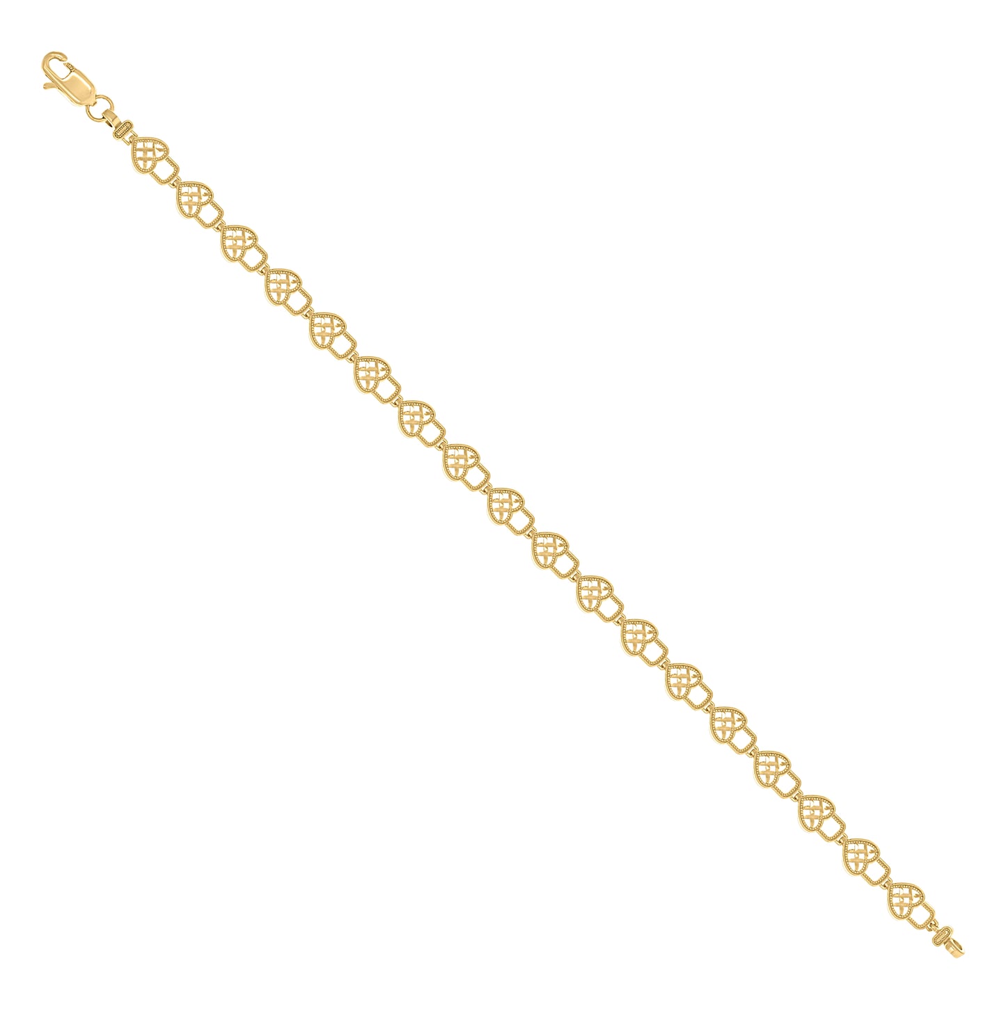 10K Yellow Gold Womens Heart Lock Link 8" Bracelet