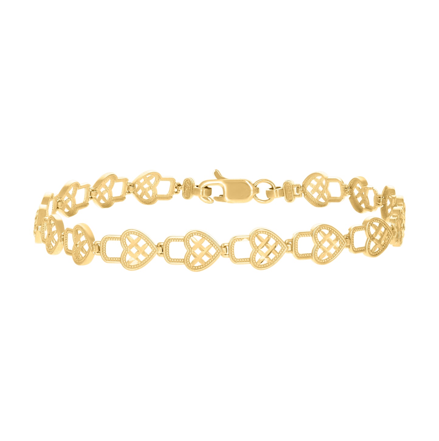 10K Yellow Gold Womens Heart Lock Link 8" Bracelet
