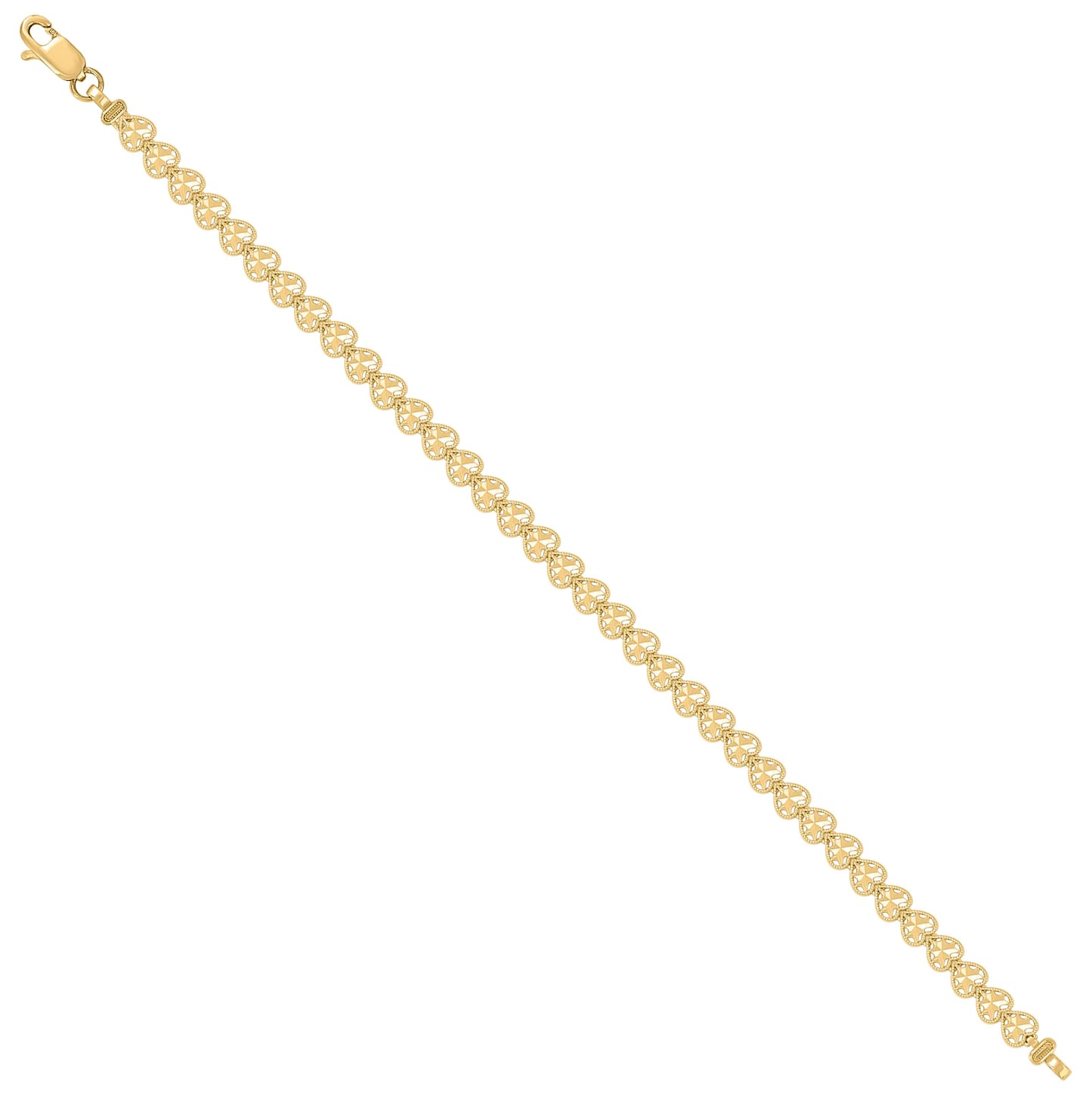 10K Yellow Gold Womens Heart Link Bracelet