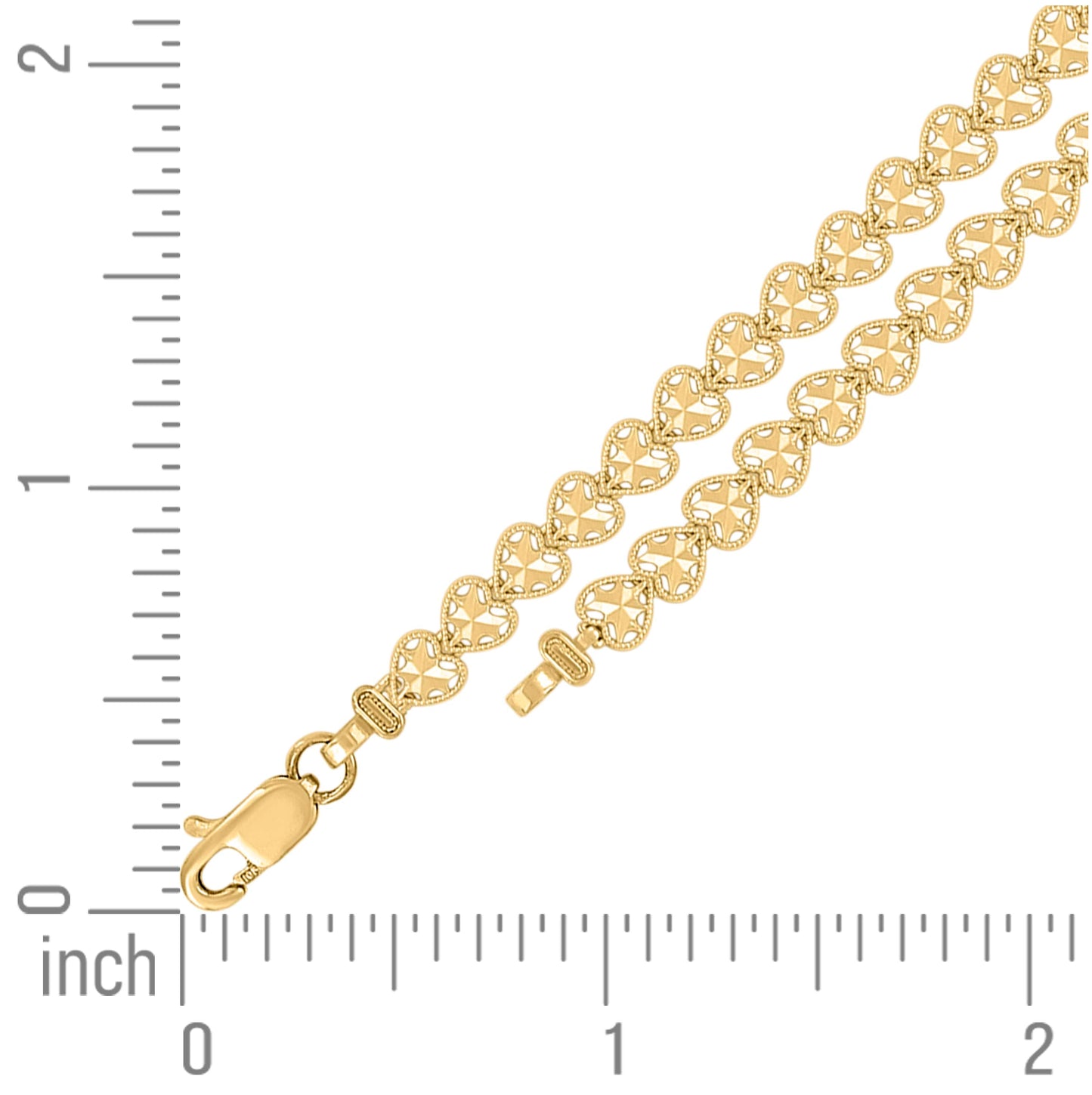 10K Yellow Gold Womens Heart Link Bracelet