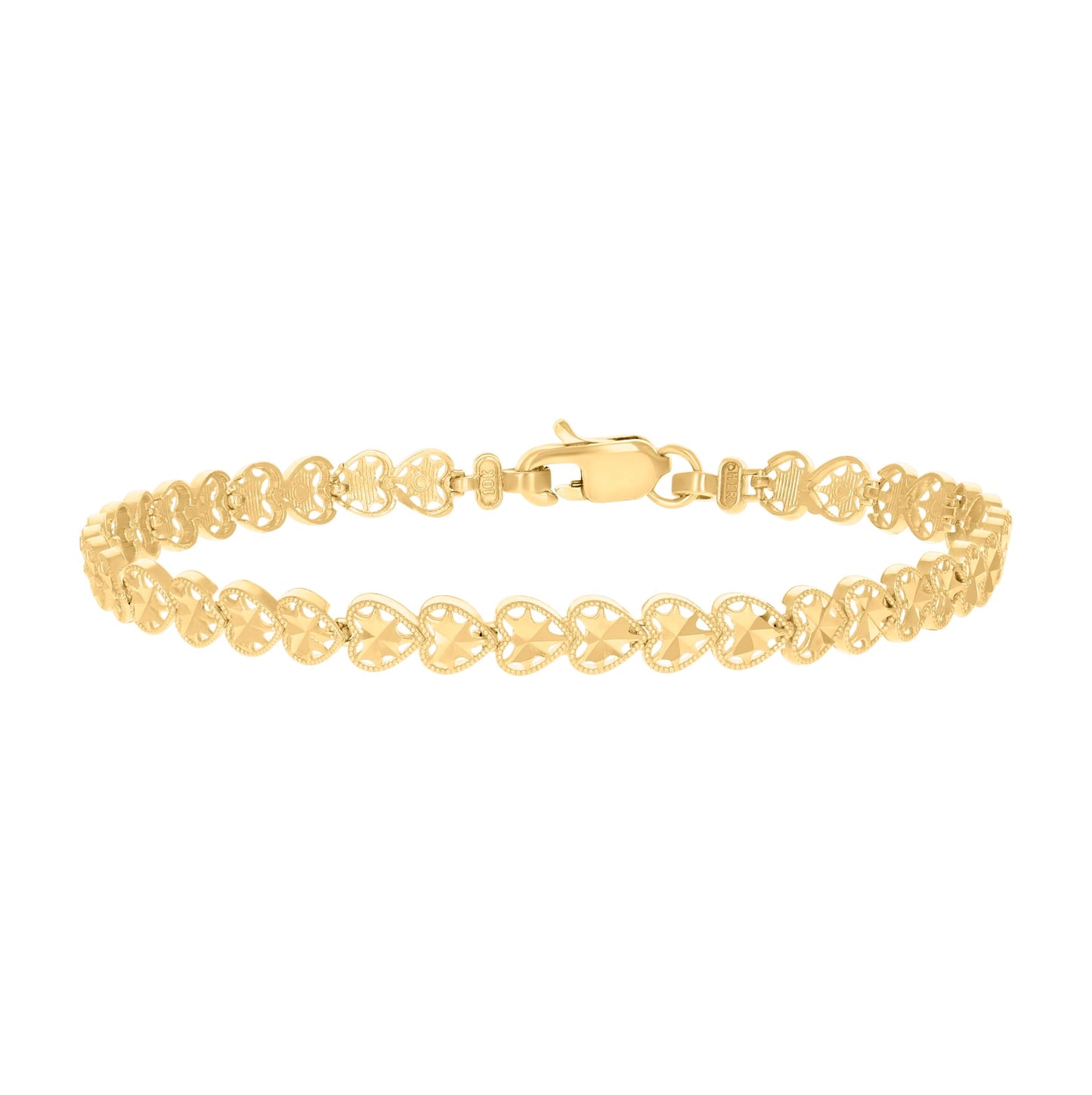 10K Yellow Gold Womens Heart Link Bracelet