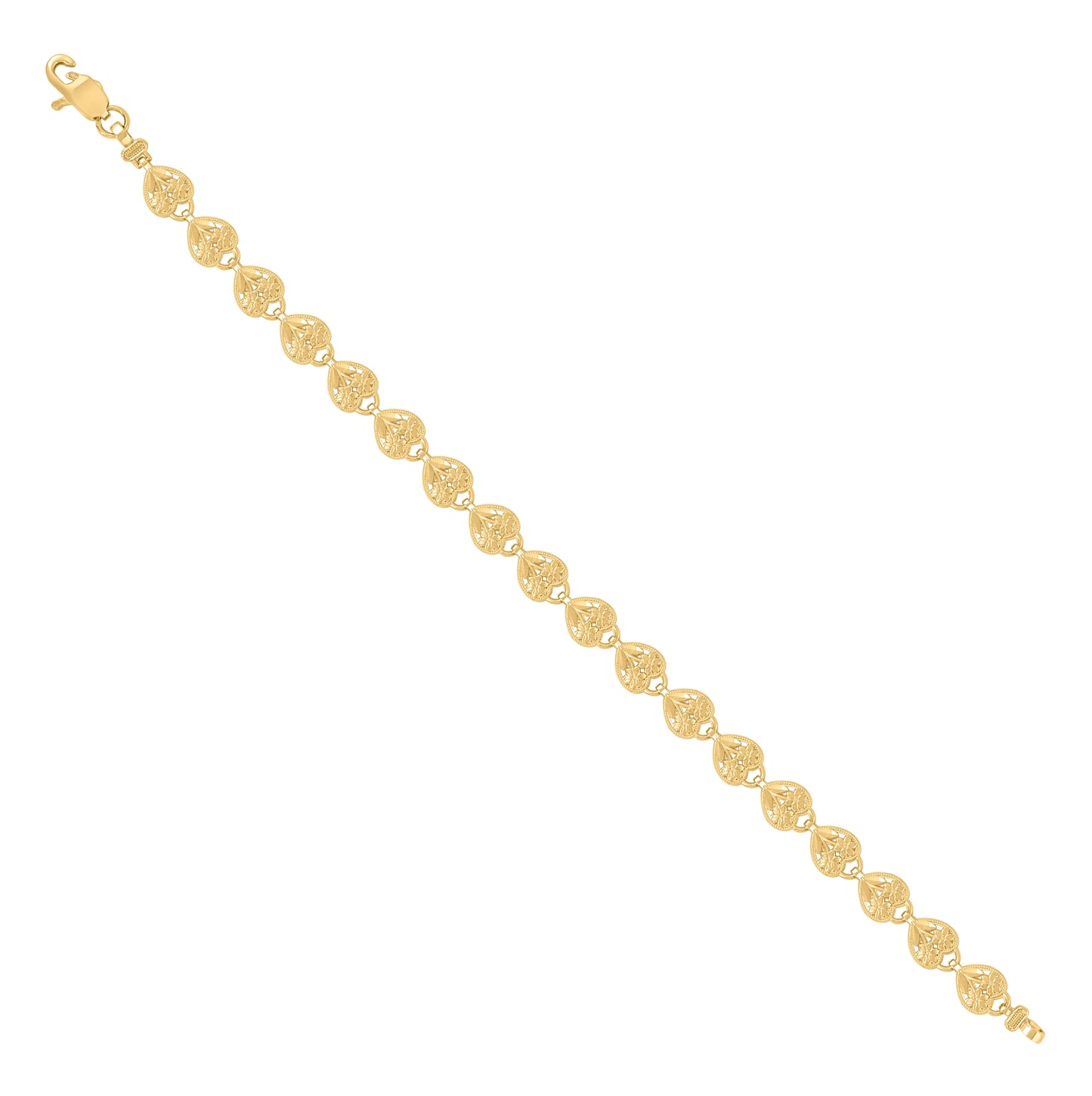 10K Yellow Gold Womens Heart Link 8" Bracelet