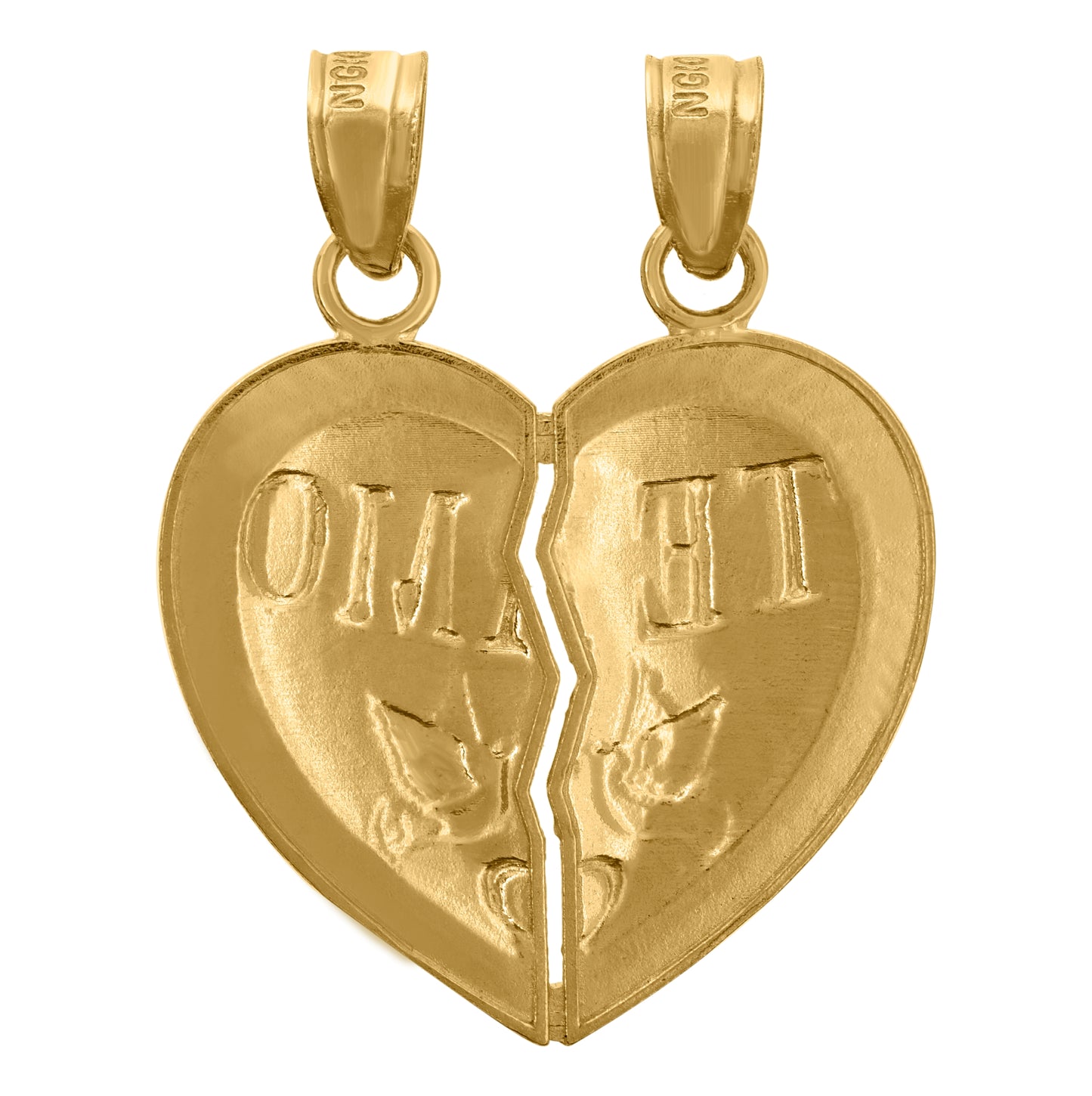 10K Yellow Gold Unisex Diamond-Cut Te Amo Broken Heart Peace Charm Pendant
