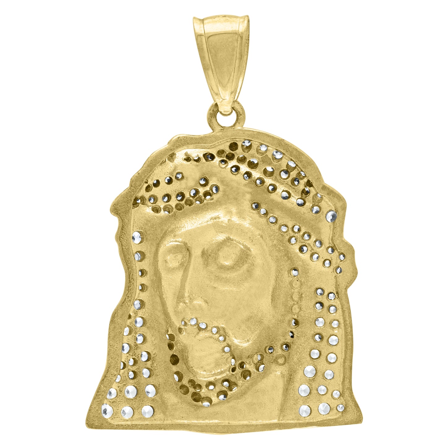 10K Two-Tone Gold Mens Cubic Zirconia Jesus Religious Charm Pendant