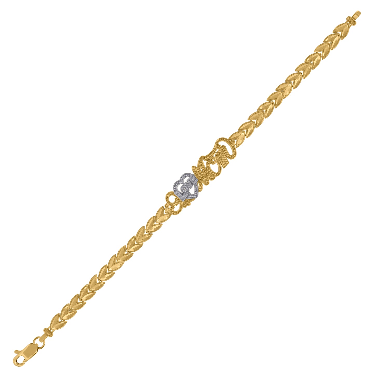 10K Two-Tone Gold Womens I Love Mom Link Bracelet Size 7 Inches