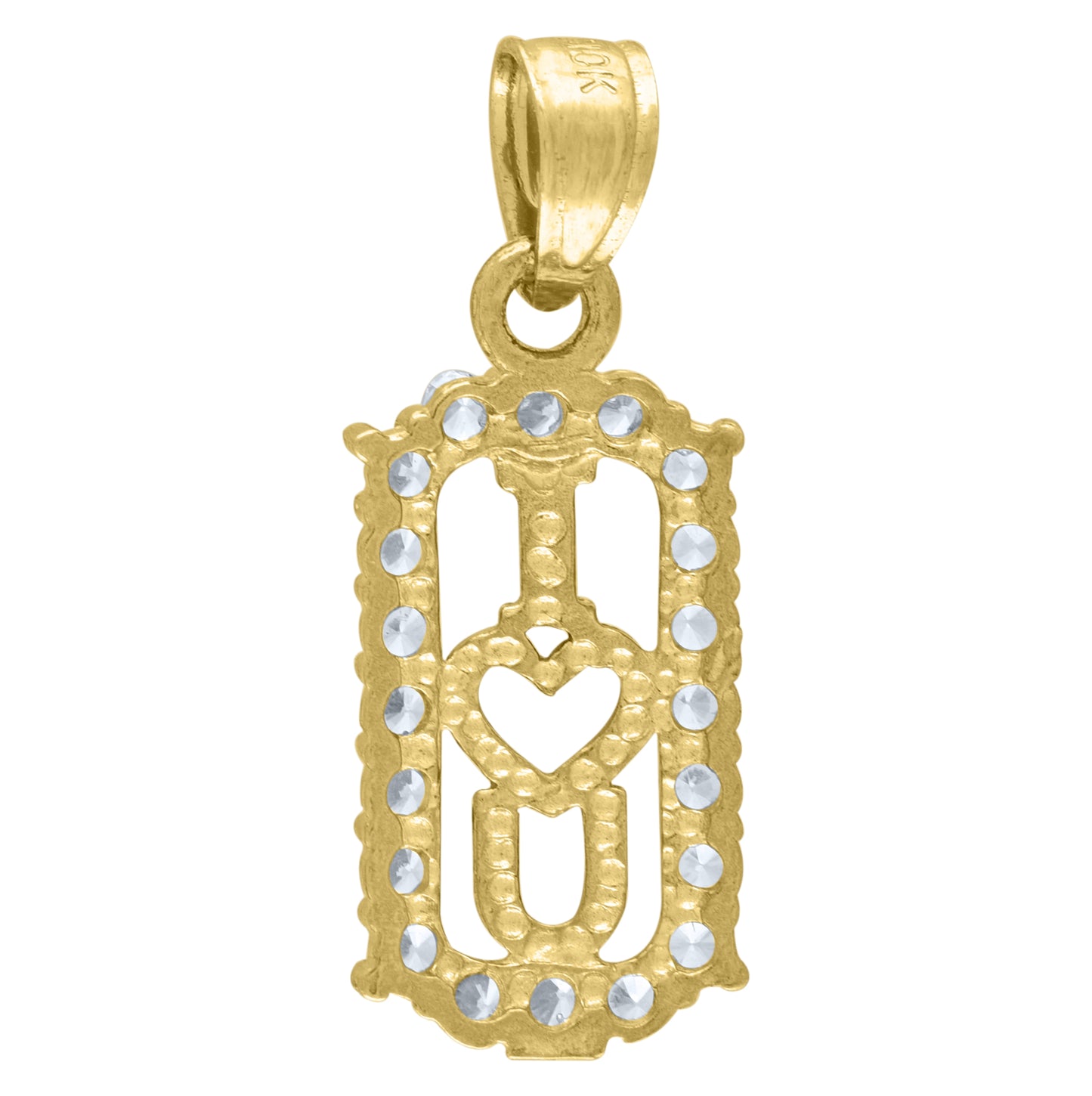 10K Two-Tone Gold Womens Cubic Zirconia I Love You Charm Pendant