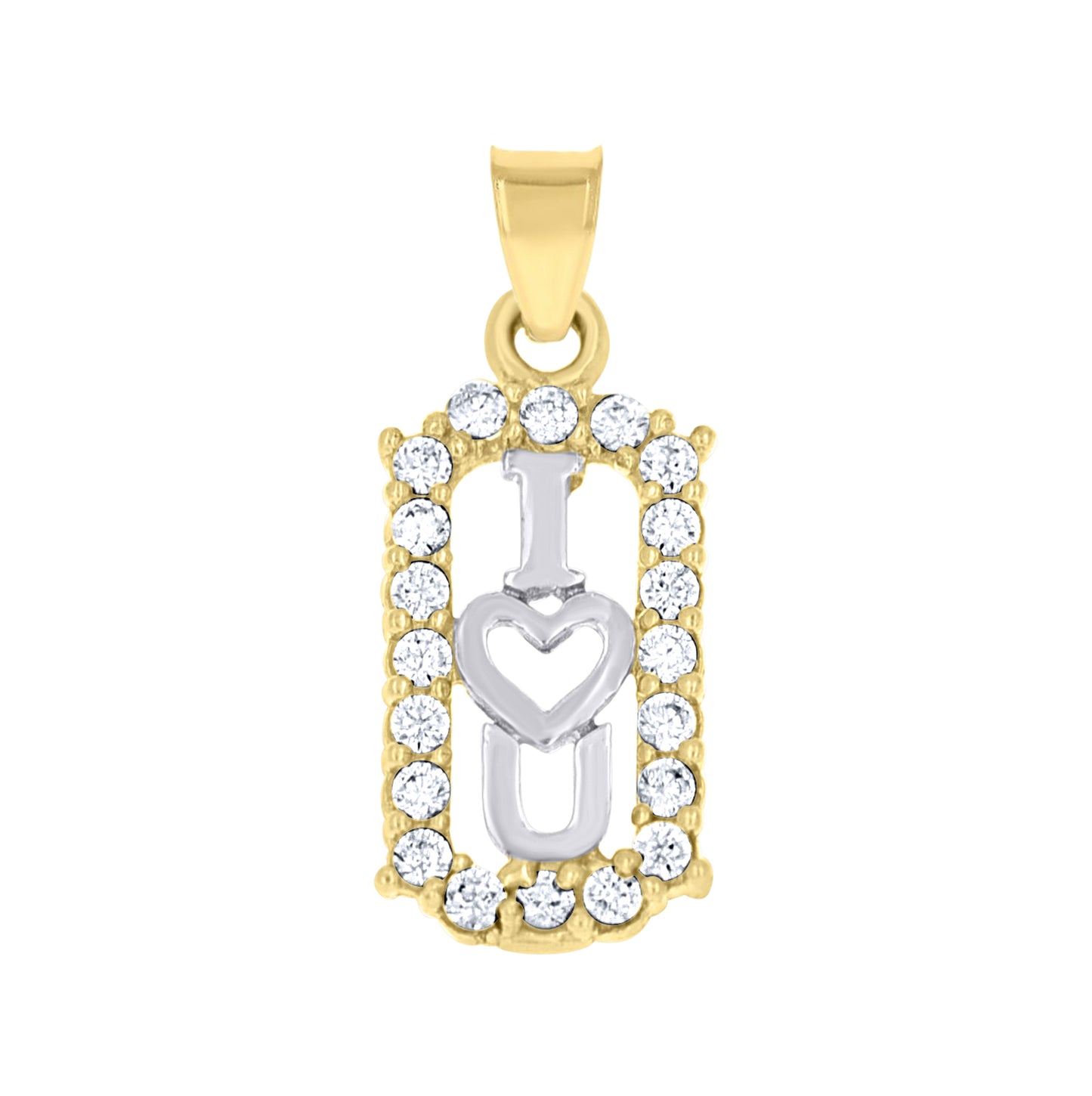 10K Two-Tone Gold Womens Cubic Zirconia I Love You Charm Pendant