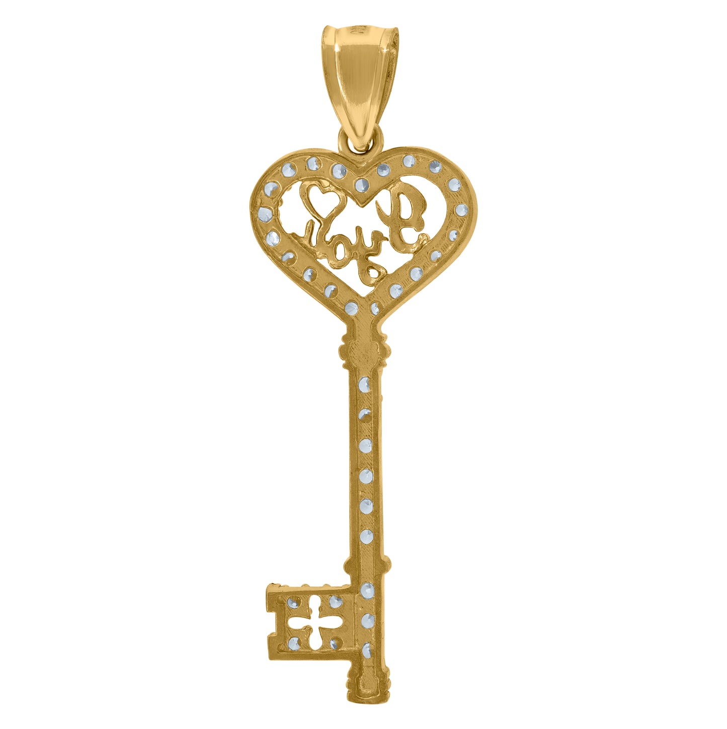 10K Two-Tone Gold Womens Cubic Zirconia Cubic-Zirconia Heart Key Charm Pendant