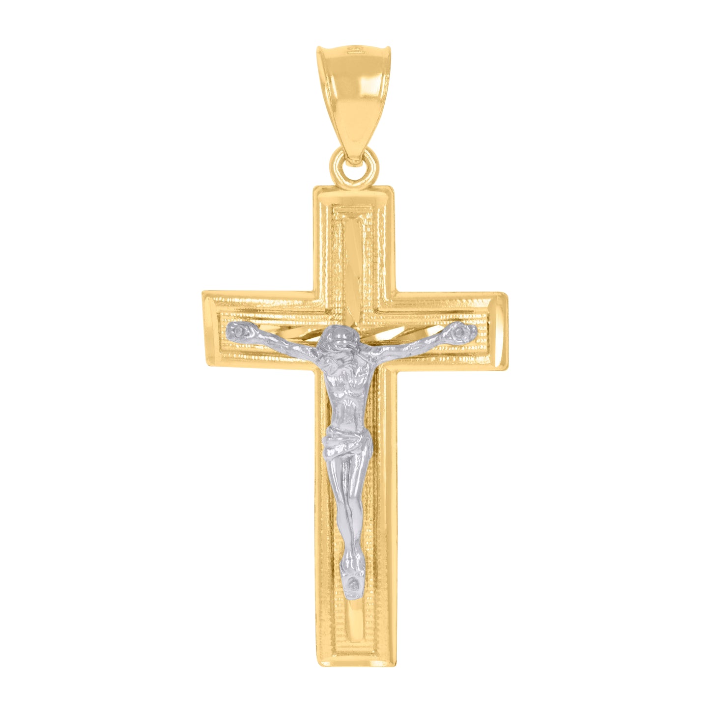 10K Two-Tone Gold Mens Crucifix Cross Religious Charm Pendant