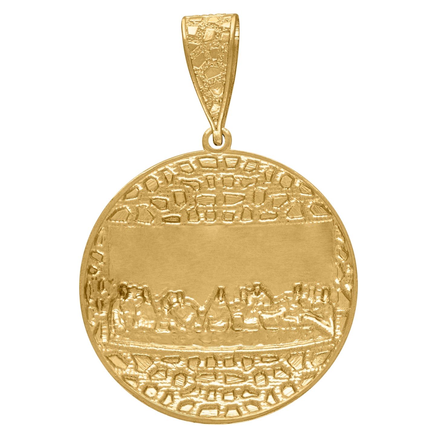 10K Two-Tone Gold Mens Diamond-Cut Nugget Last Supper Religious Medallion Charm Pendant