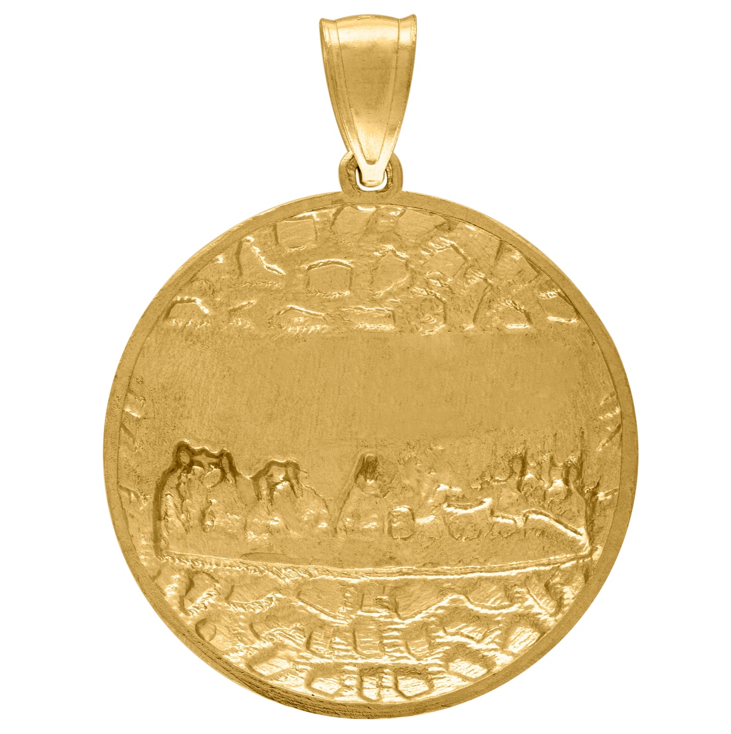10K Two-Tone Gold Mens Diamond-Cut Nugget Last Supper Religious Medallion Charm Pendant