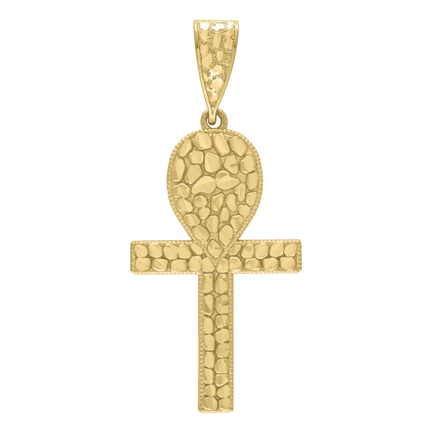 10K Yellow Gold Mens Ankh Cross Nugget Religious Charm Pendant