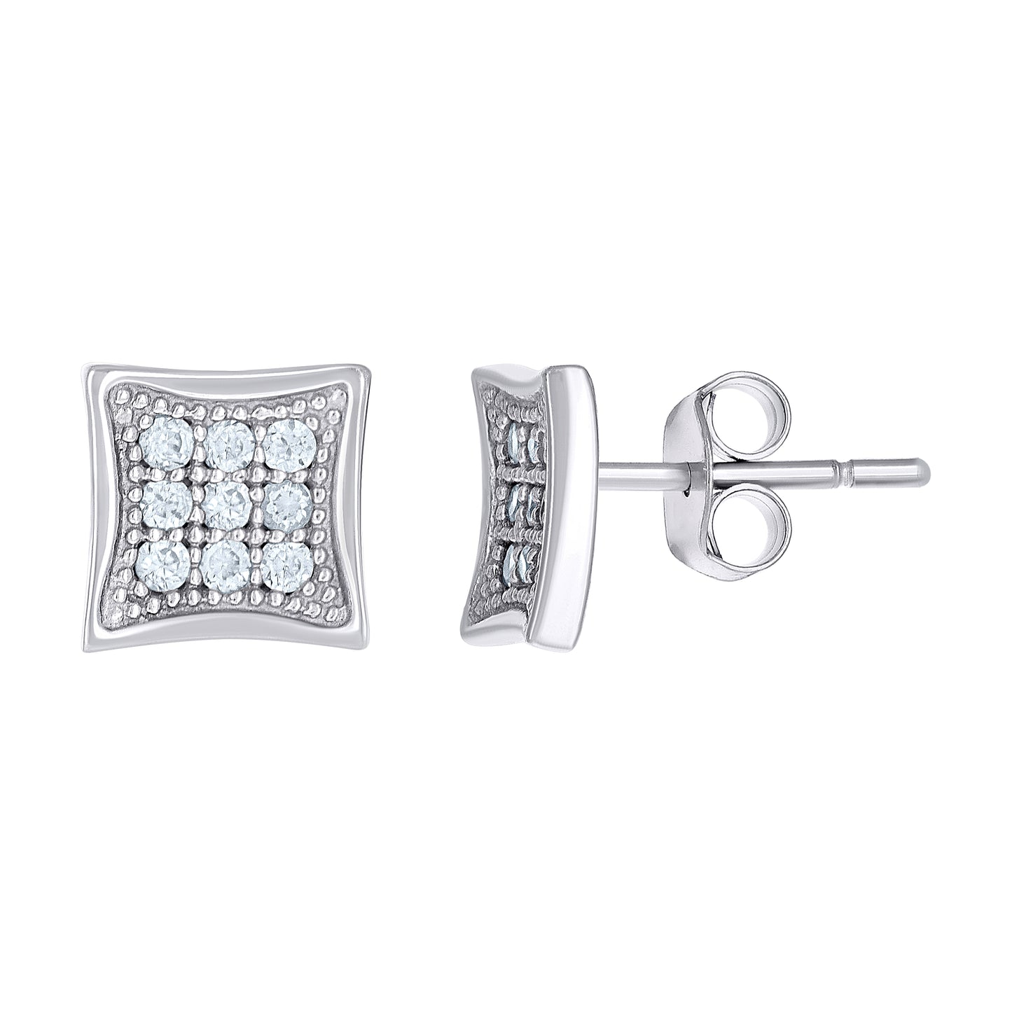 10K White Gold Womens Cubic-Zirconia Concave Square Push Back Stud Earrings