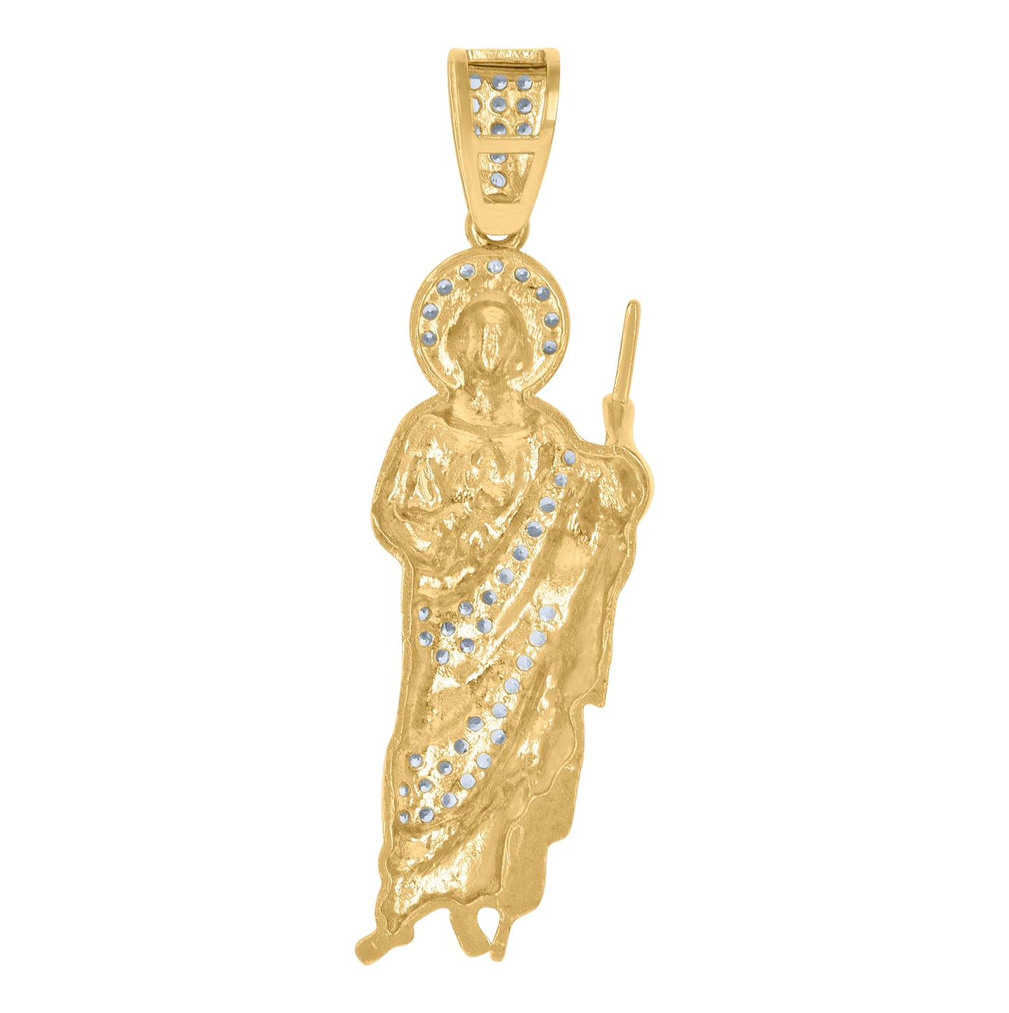 10K Yellow Gold Mens Cubic-Zirconia St. Jude Religious Charm Pendant