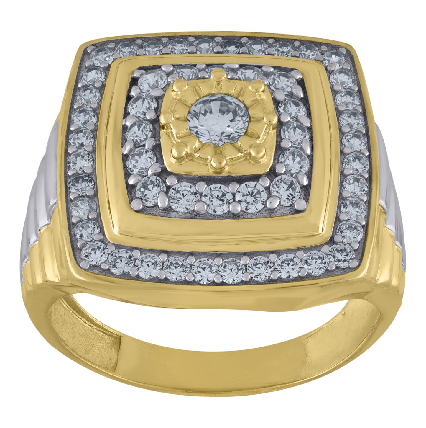 10K Two-Tone Gold Mens Cubic Zirconia Square Head Fashion Ring