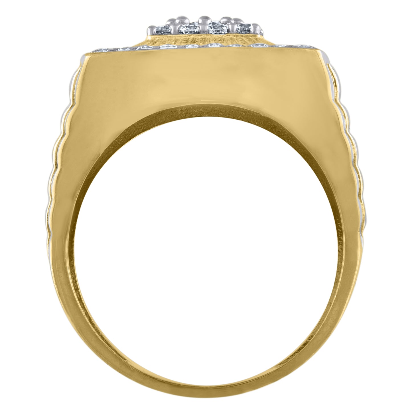 10K Two-Tone Gold Mens Cubic-Zirconia Square Head Presidential Ring