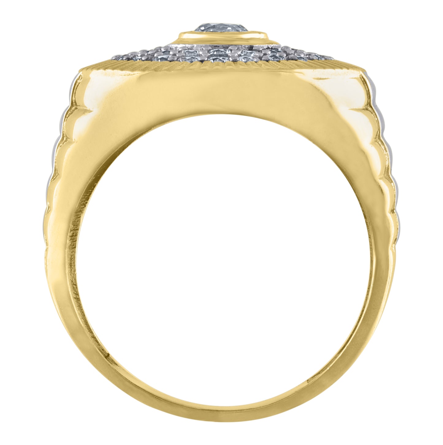 10K Two-Tone Gold Mens Cubic Zirconia Round Head Fashion Ring