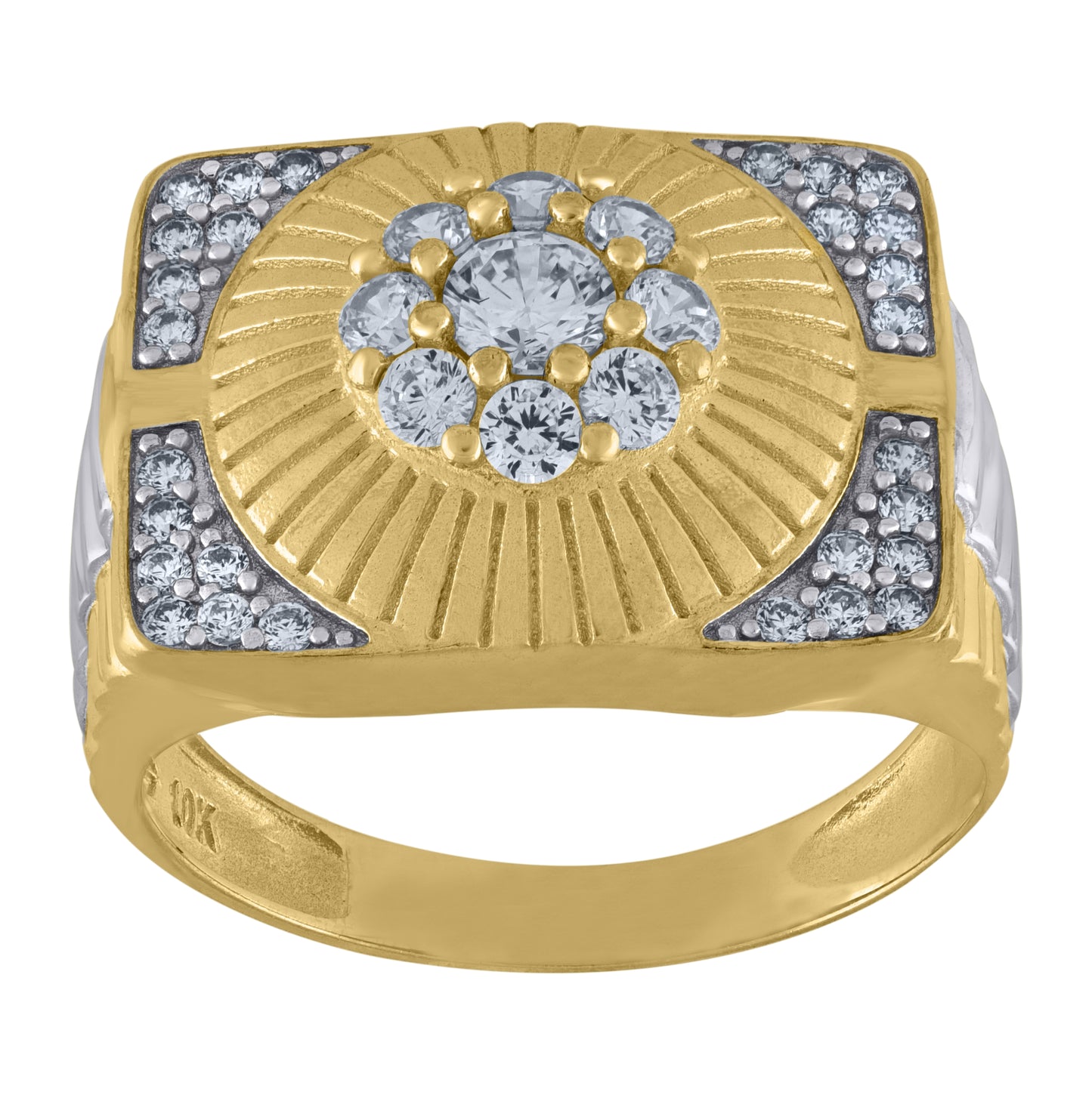 10K Two-Tone Gold Mens Cubic Zirconia Square Head Fashion Ring