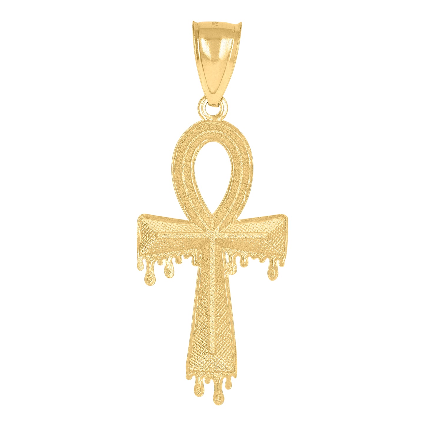 10K Yellow Gold Mens Dripping Egyptian Ankh Cross Religious Charm Pendant
