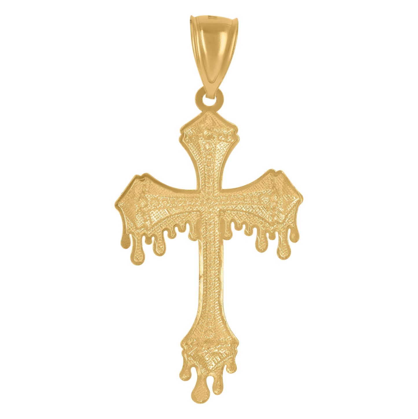 10K Yellow Gold Mens Dripping Cross Religious Charm Pendant