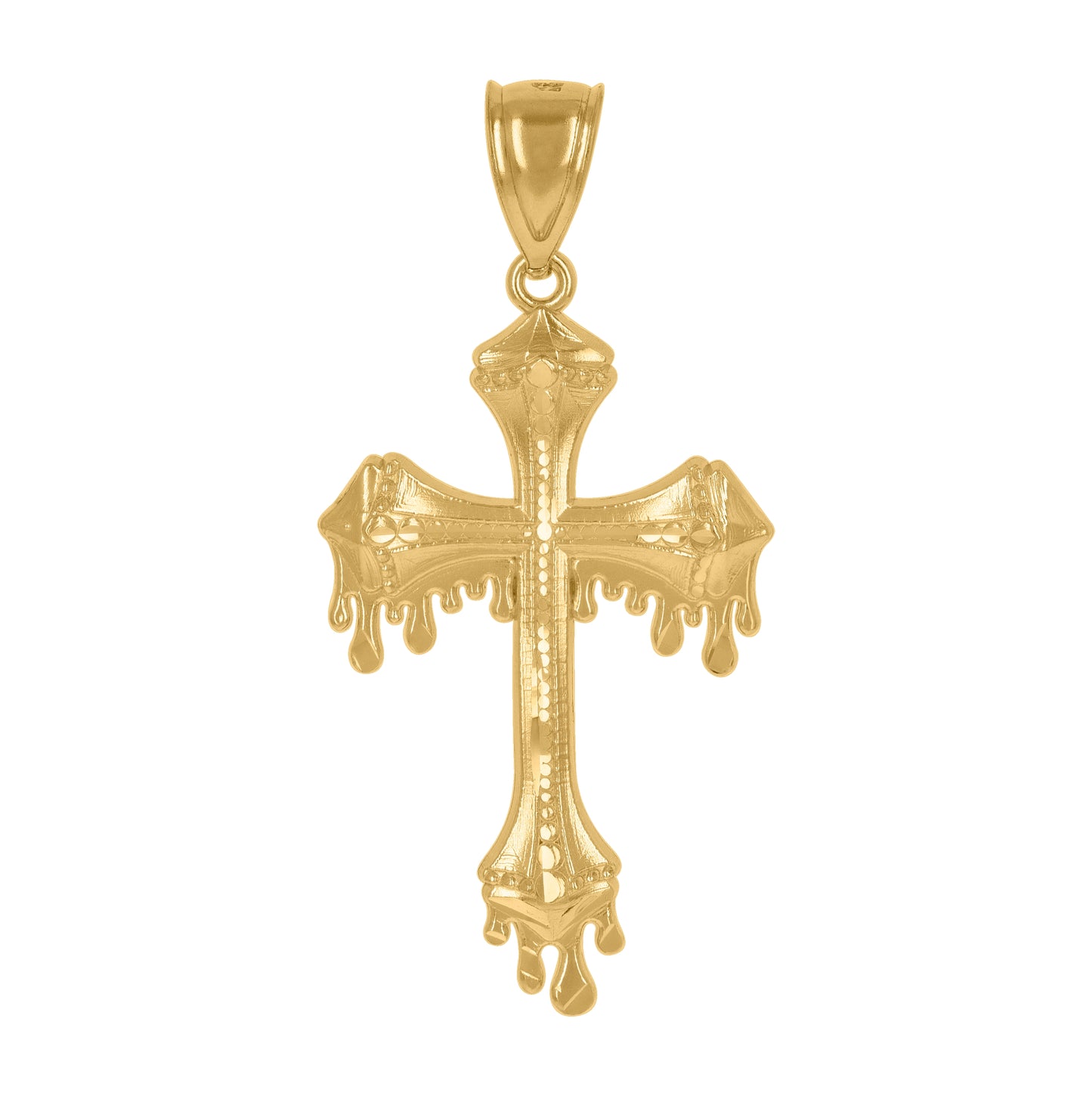 10K Yellow Gold Mens Dripping Cross Religious Charm Pendant