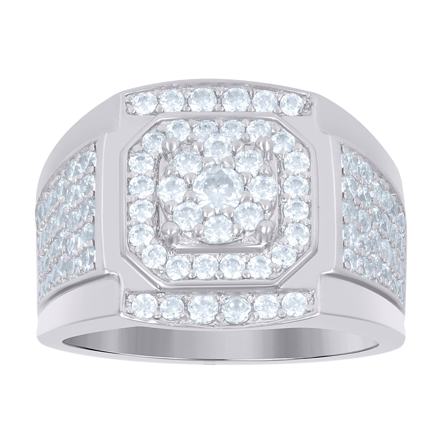 Sterling Silver Mens Cubic Zirconia Square Head Presidential Bridal Anniversary Wedding Engagement Band Ring Sizes 7 To 12